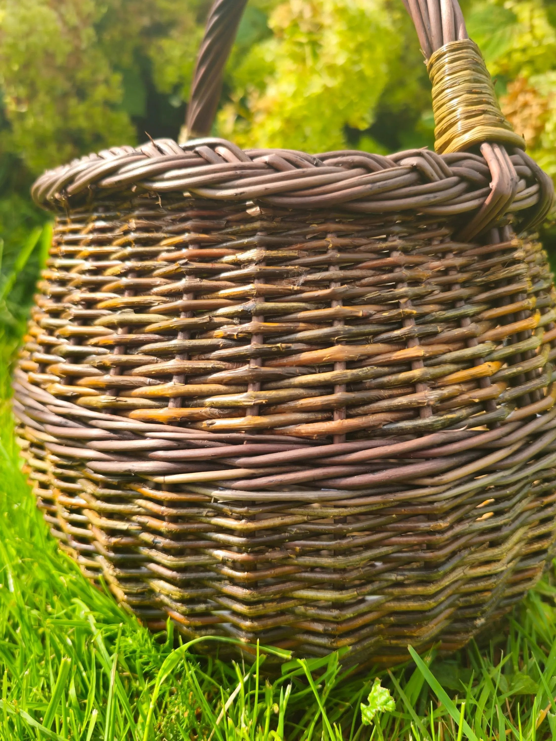 Artisan Wicker Basket – Handwoven Willow Rustic Storage Basket With Braided Handle - NaturelyWoven