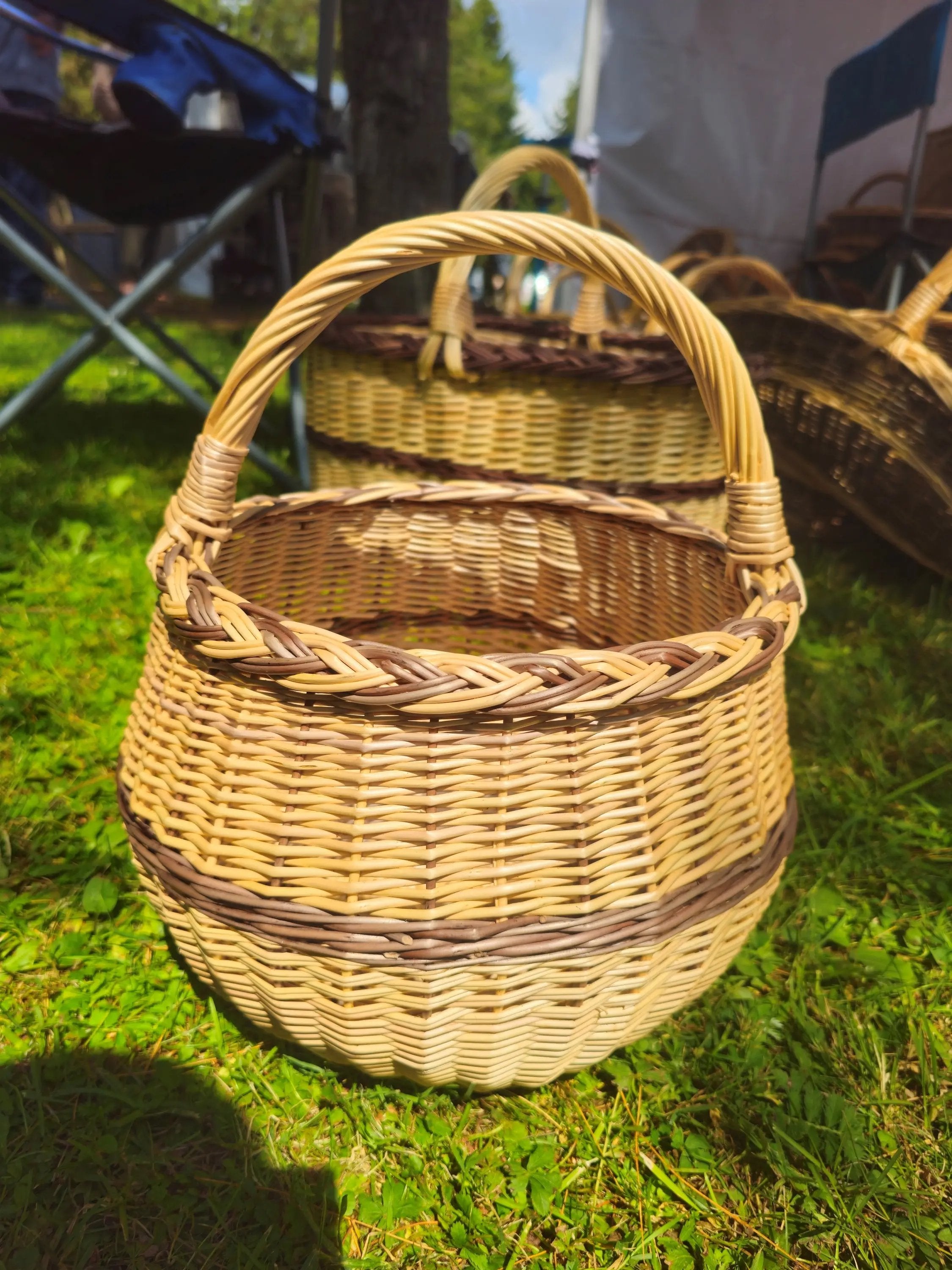Artisan Wicker Basket – Handwoven Willow Rustic Storage Basket With Braided Handle - NaturelyWoven