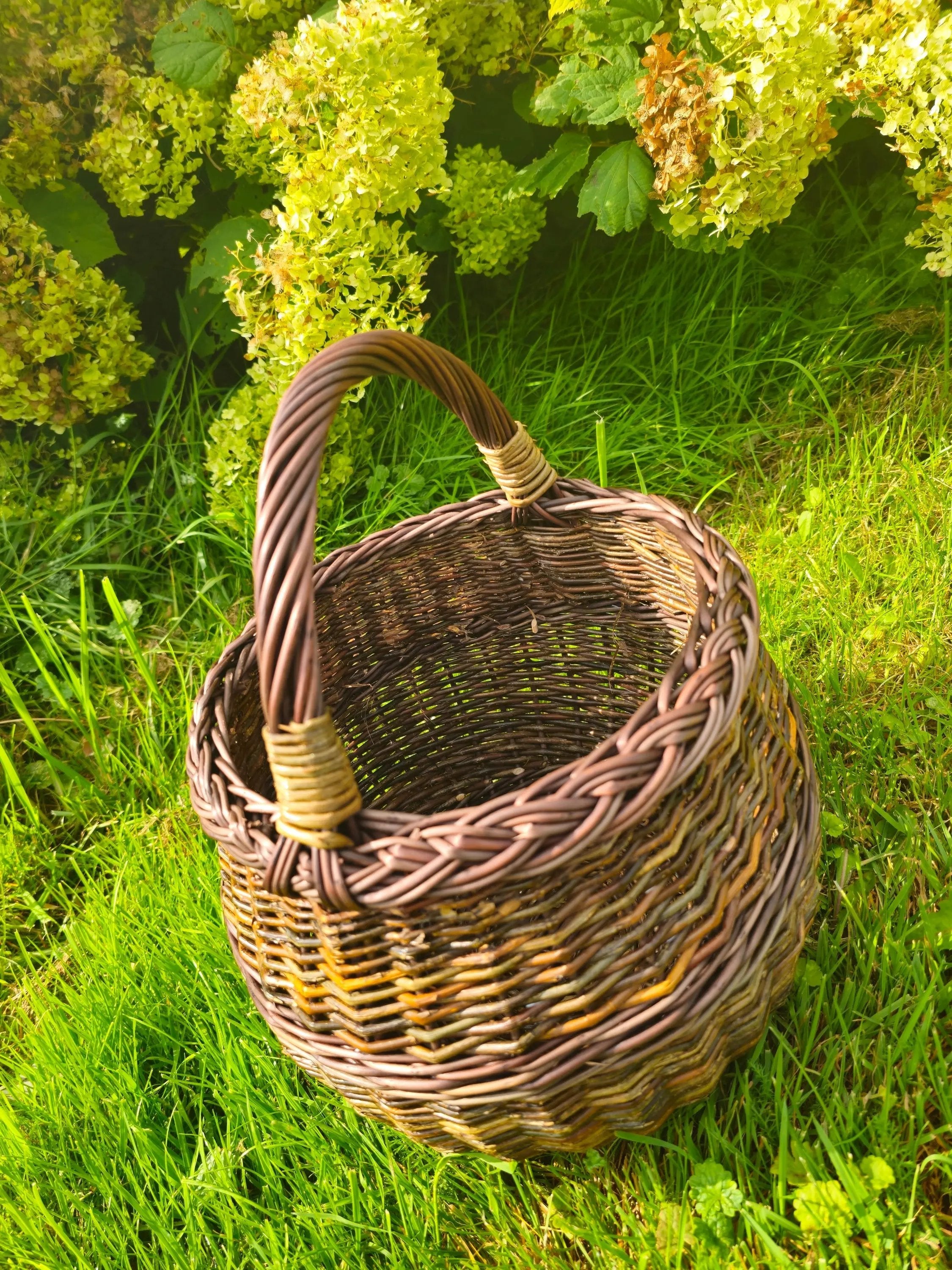 Artisan Wicker Basket – Handwoven Willow Rustic Storage Basket With Braided Handle - NaturelyWoven