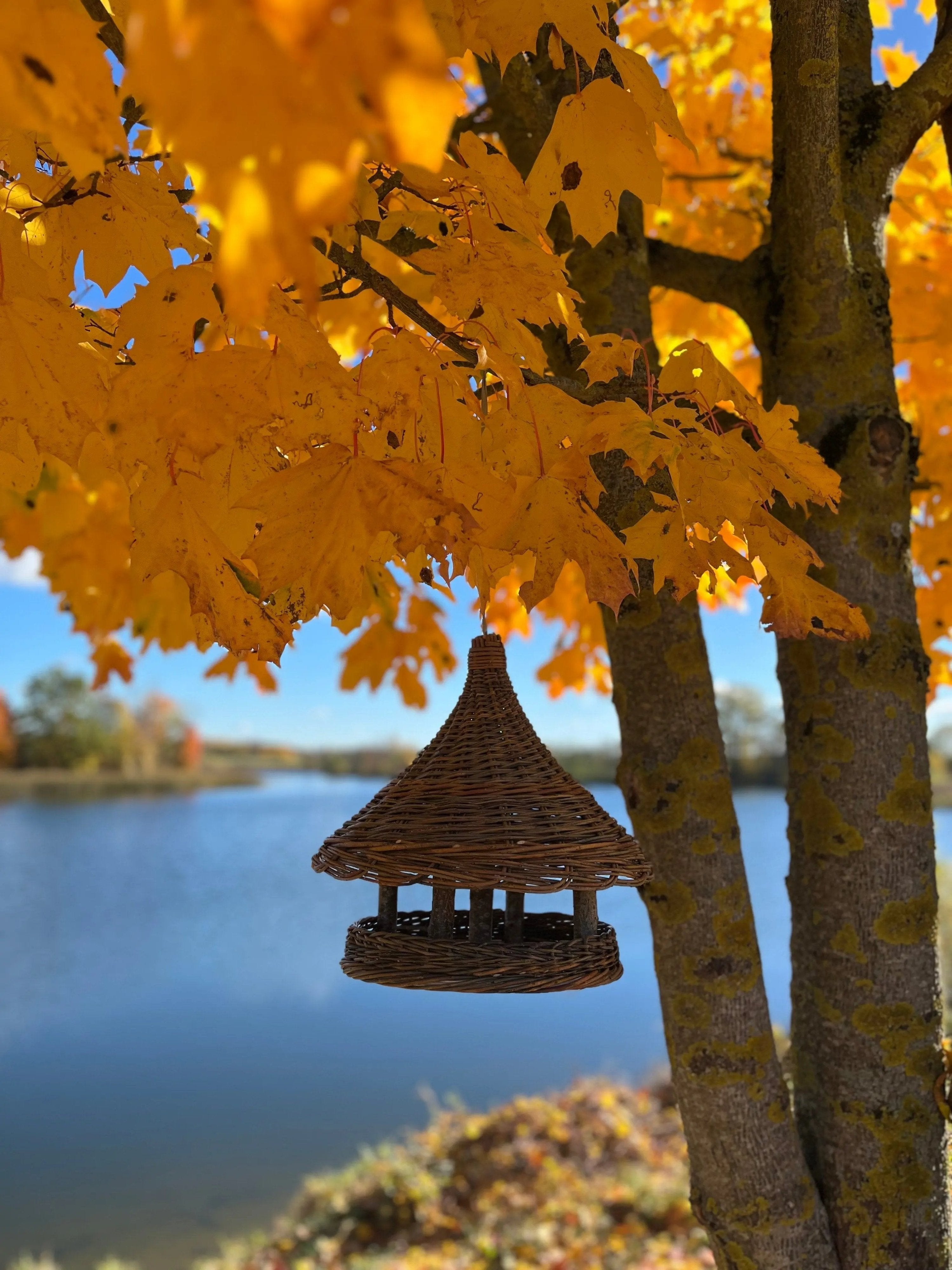 Wicker Bird Feeder - Hanging Willow Roof Garden Feeder - NaturelyWoven