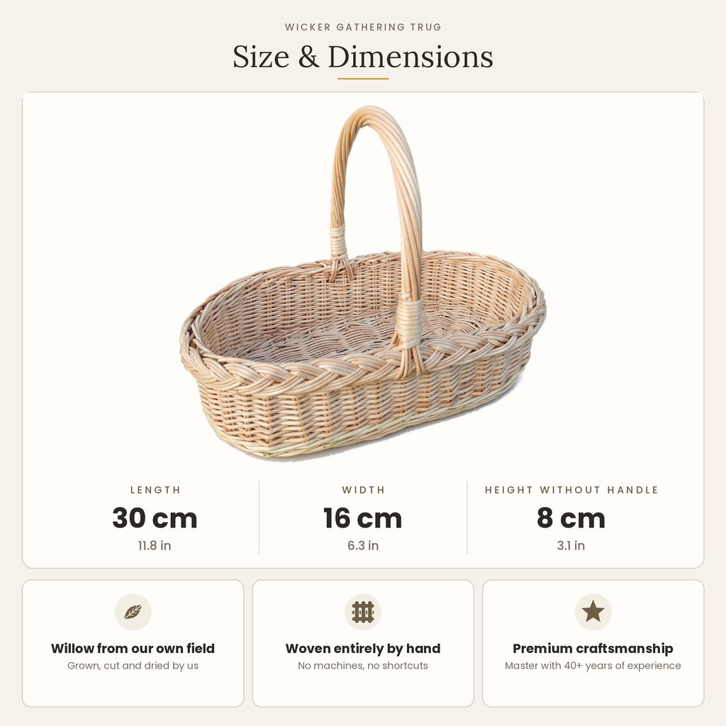 Pintinės gėlėms matmenys: ilgis 30 cm, plotis 16 cm, aukštis be rankenos 8 cm