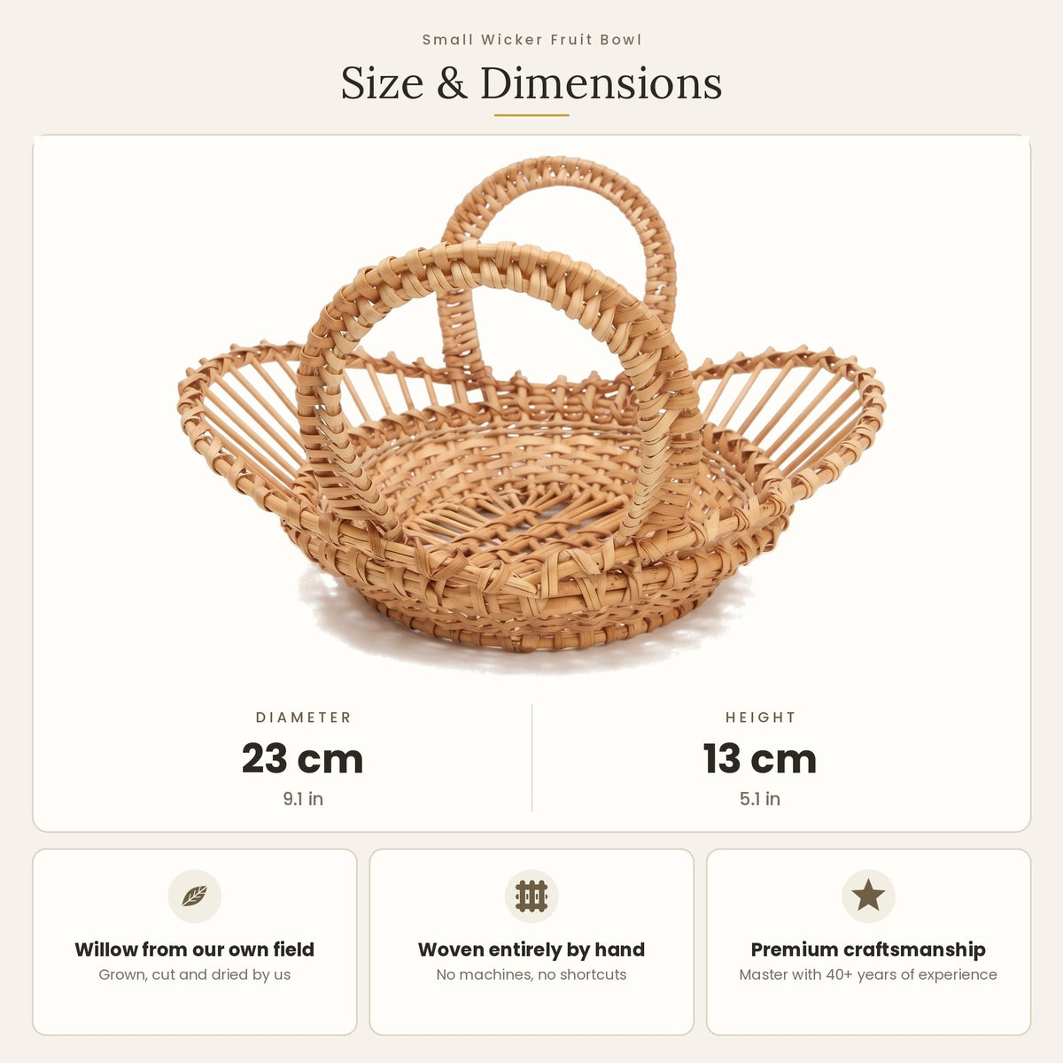 Dubens matmenys: skersmuo 23 cm, aukštis 13 cm