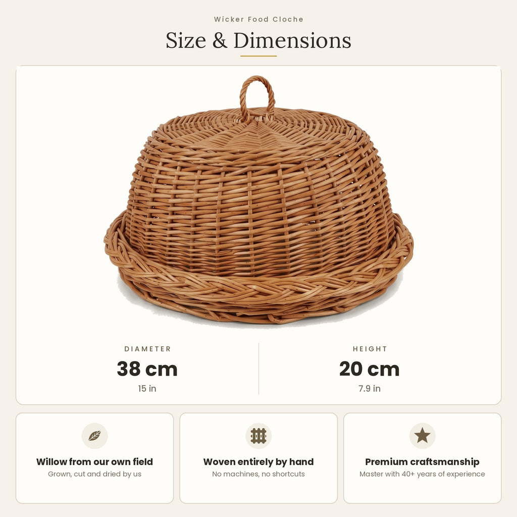 Duoninės su padėklu matmenys: skersmuo 38 cm, aukštis 20 cm