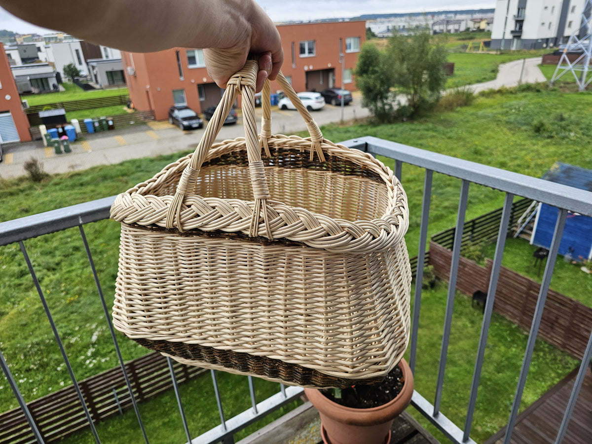 Ranka kelia sodo pintinę už abiejų rankenų balkone – matyti, kaip jos susieina viršuje