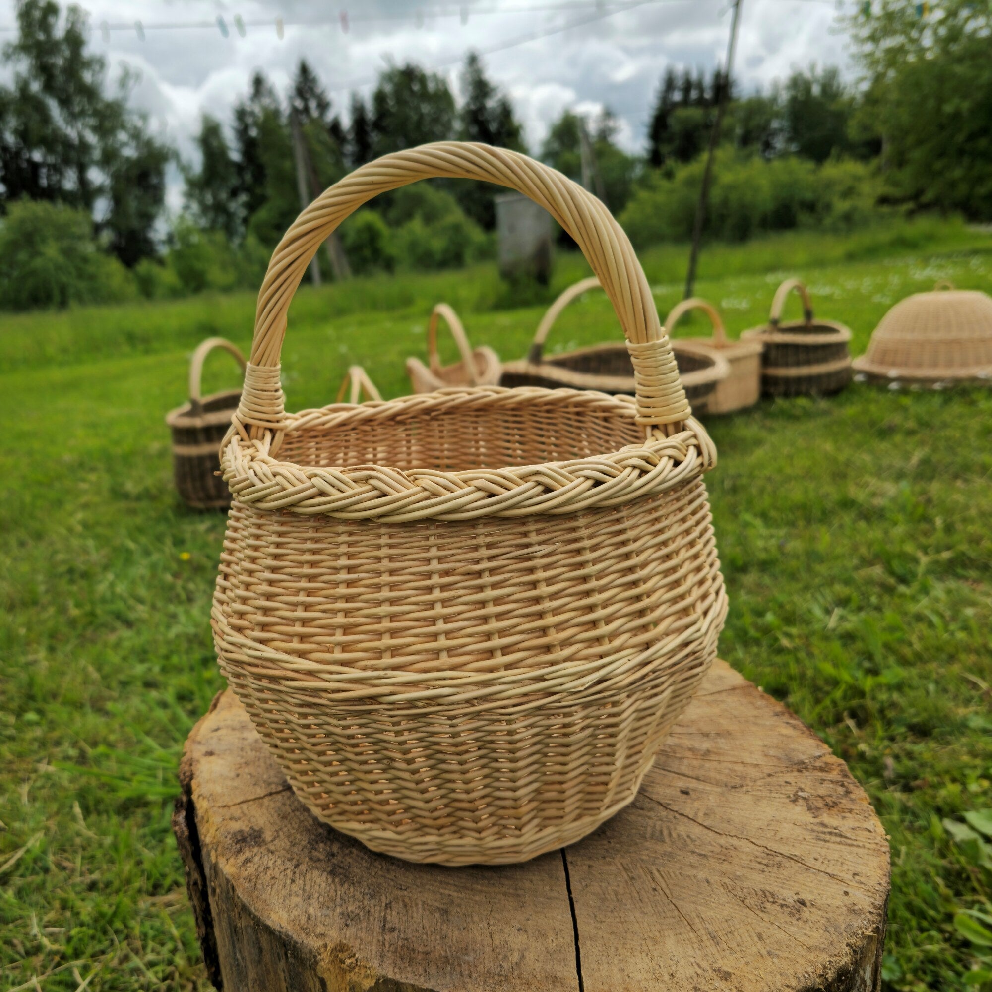Maža gėlių pintinė su rankena