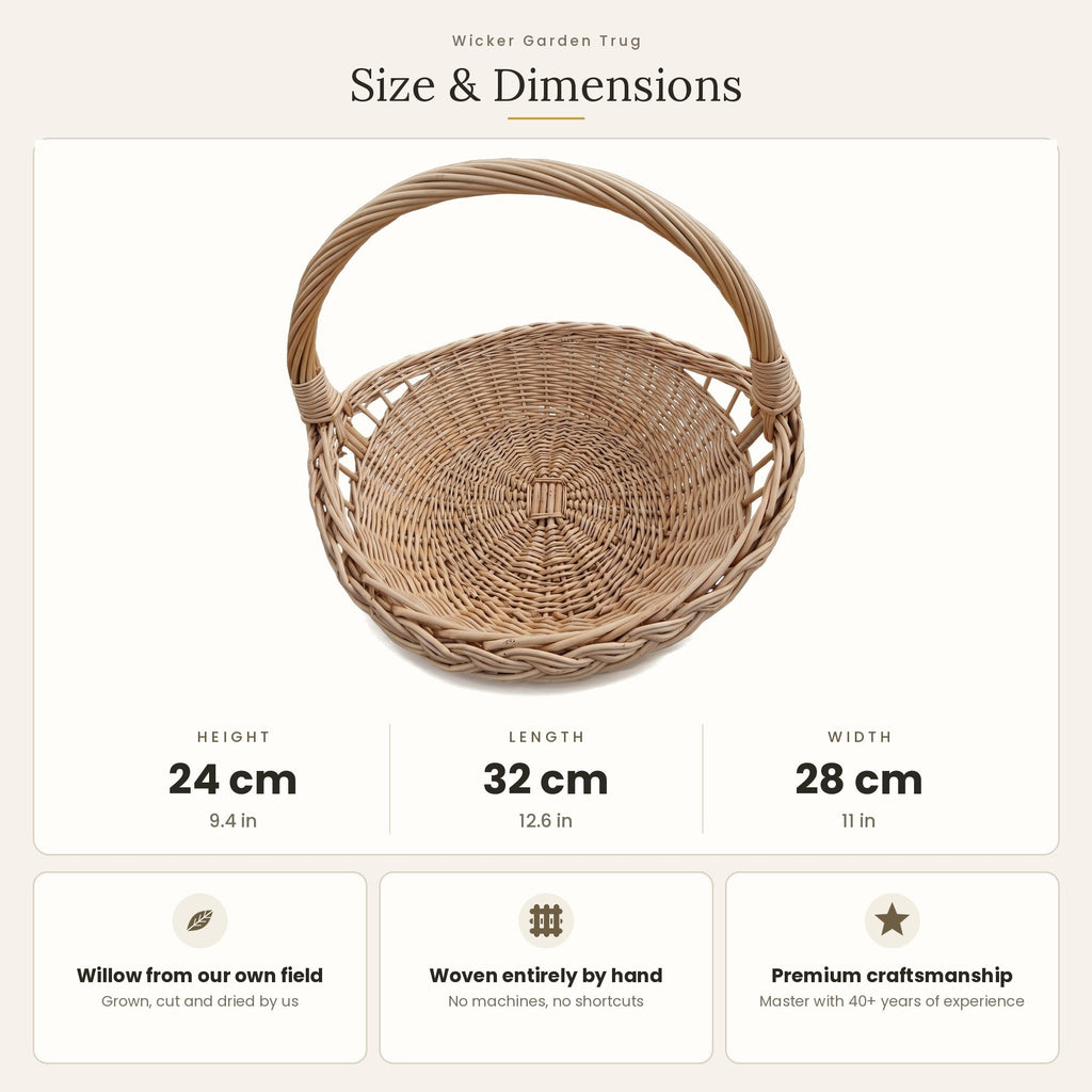 Sodo pintinės matmenys: aukštis 24 cm, ilgis 32 cm, plotis 28 cm