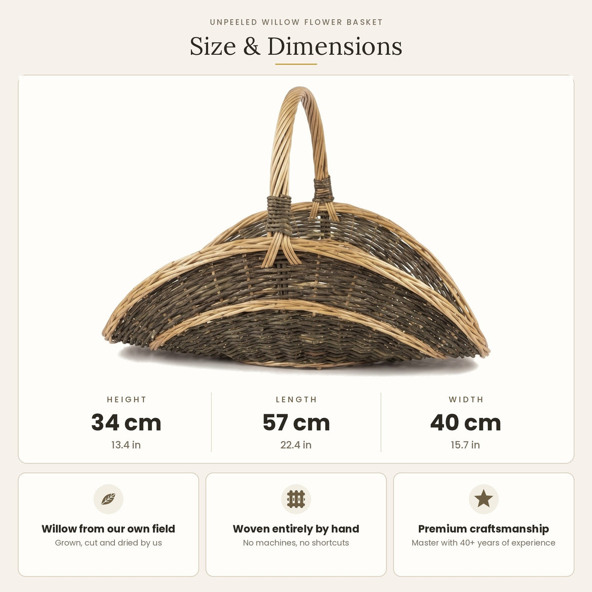 Pintinės gėlėms matmenys: aukštis 34 cm, ilgis 57 cm, plotis 40 cm