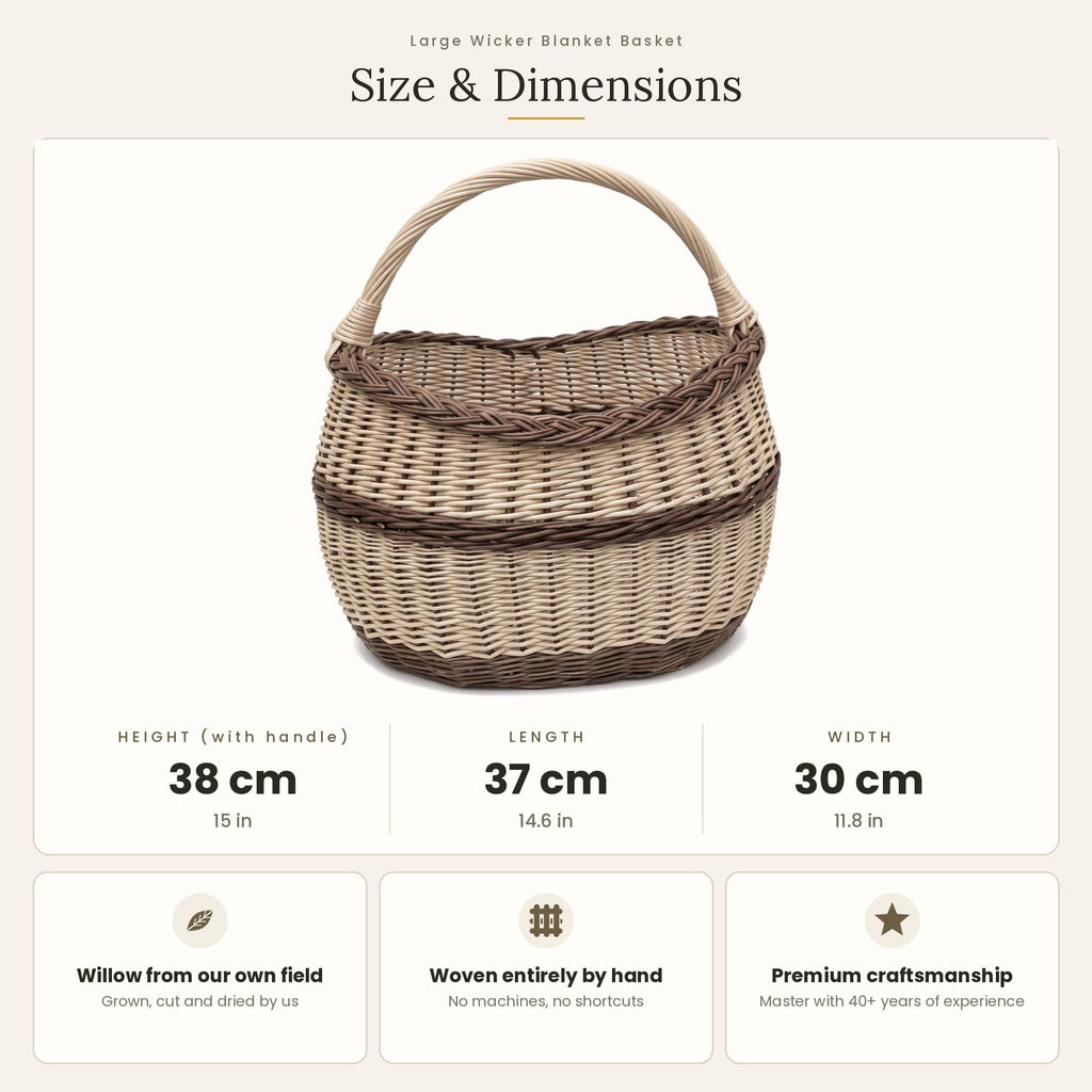 Pintinės matmenys: aukštis su rankena 38 cm, ilgis 37 cm, plotis 30 cm