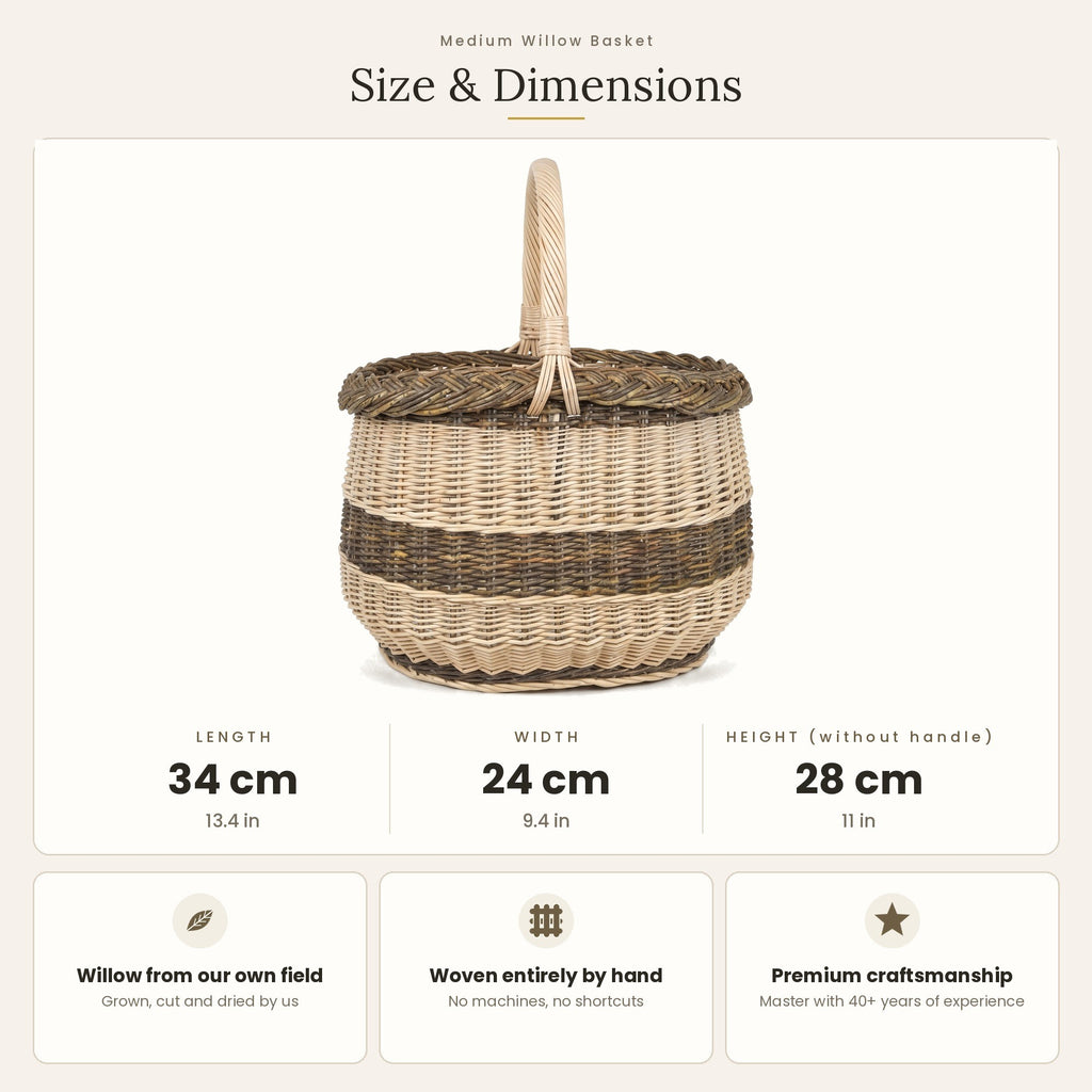 Pintinės duonai matmenys: ilgis 34 cm, plotis 24 cm, aukštis be rankenos 28 cm