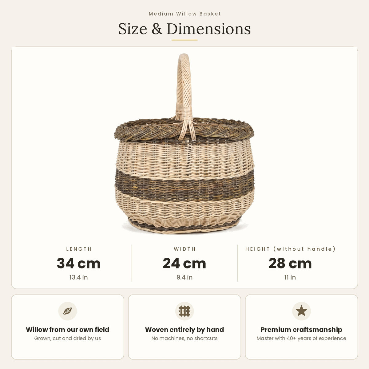Pintinės duonai matmenys: ilgis 34 cm, plotis 24 cm, aukštis be rankenos 28 cm