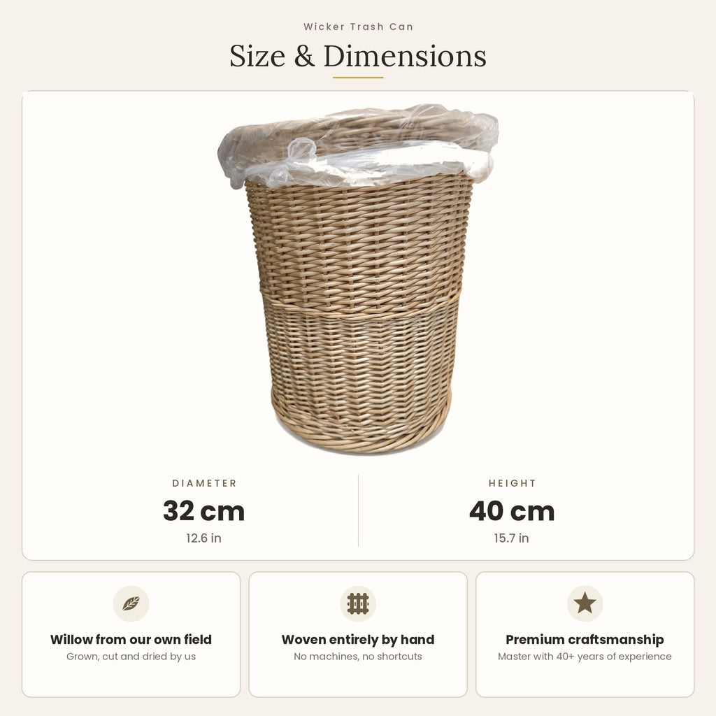 Šiukšlių dėžės matmenys: skersmuo 32 cm, aukštis 40 cm
