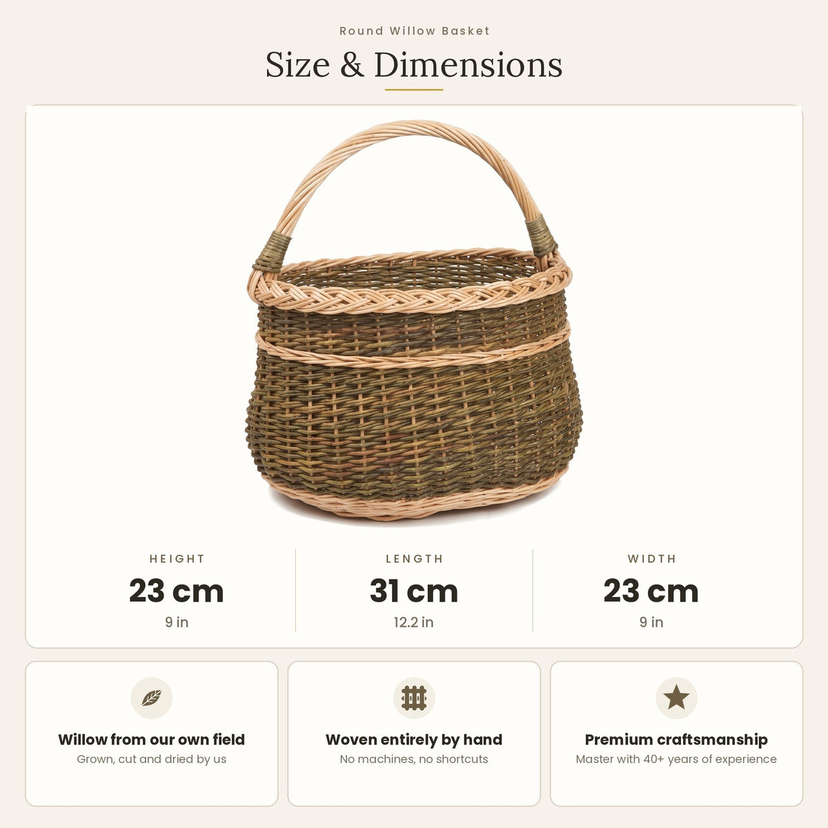 Pintinės matmenys: aukštis 23 cm, ilgis 31 cm, plotis 23 cm