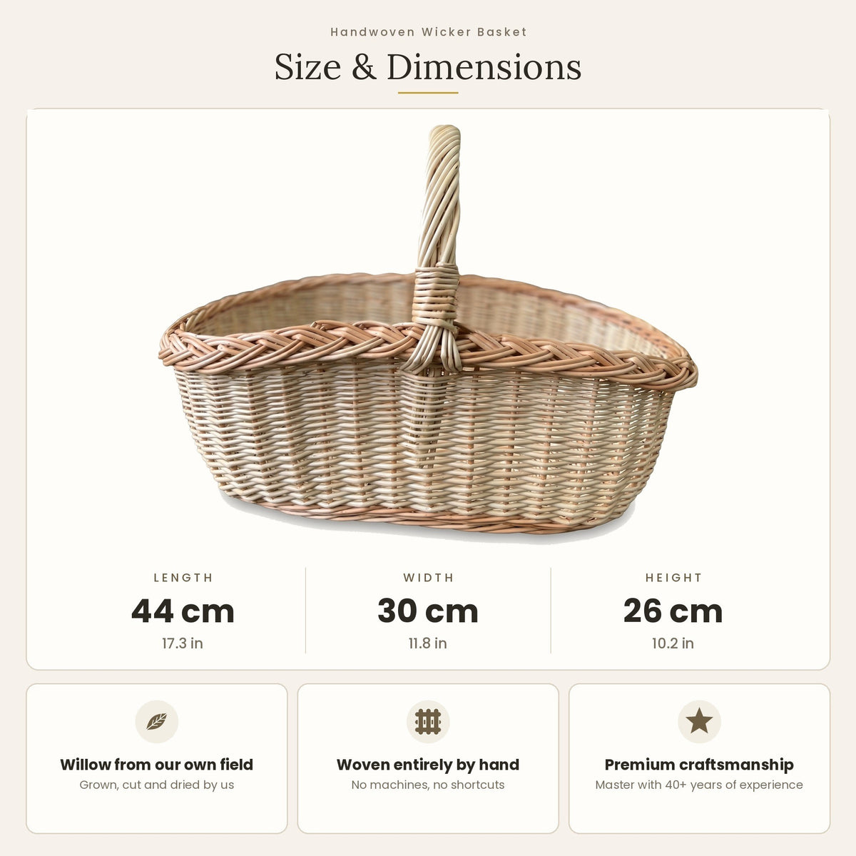 Pintinės matmenys: ilgis 44 cm, plotis 30 cm, aukštis 26 cm