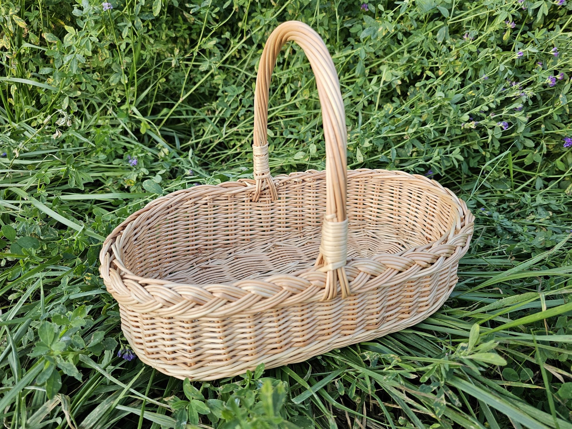 Sodo pintinė su rankena — natūralioje šviesoje