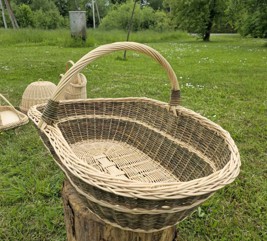 Ypač didelė malkų pintinė su aukšta rankena — vytelių pintinė, 2 nuotrauka