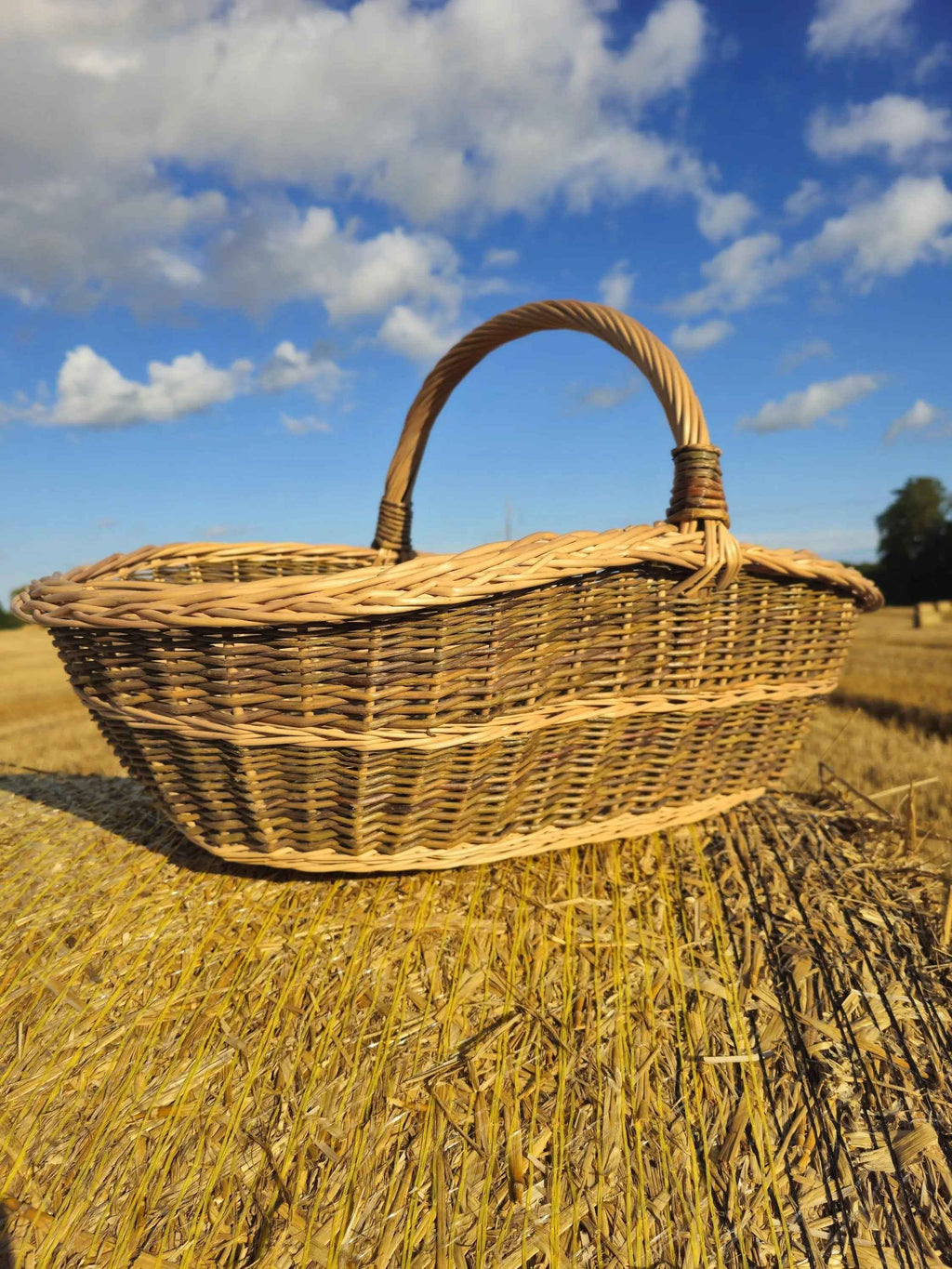 Ypač didelė malkų pintinė su aukšta rankena, Nežievinta / auksinė — rankų darbo vytelių pintinė