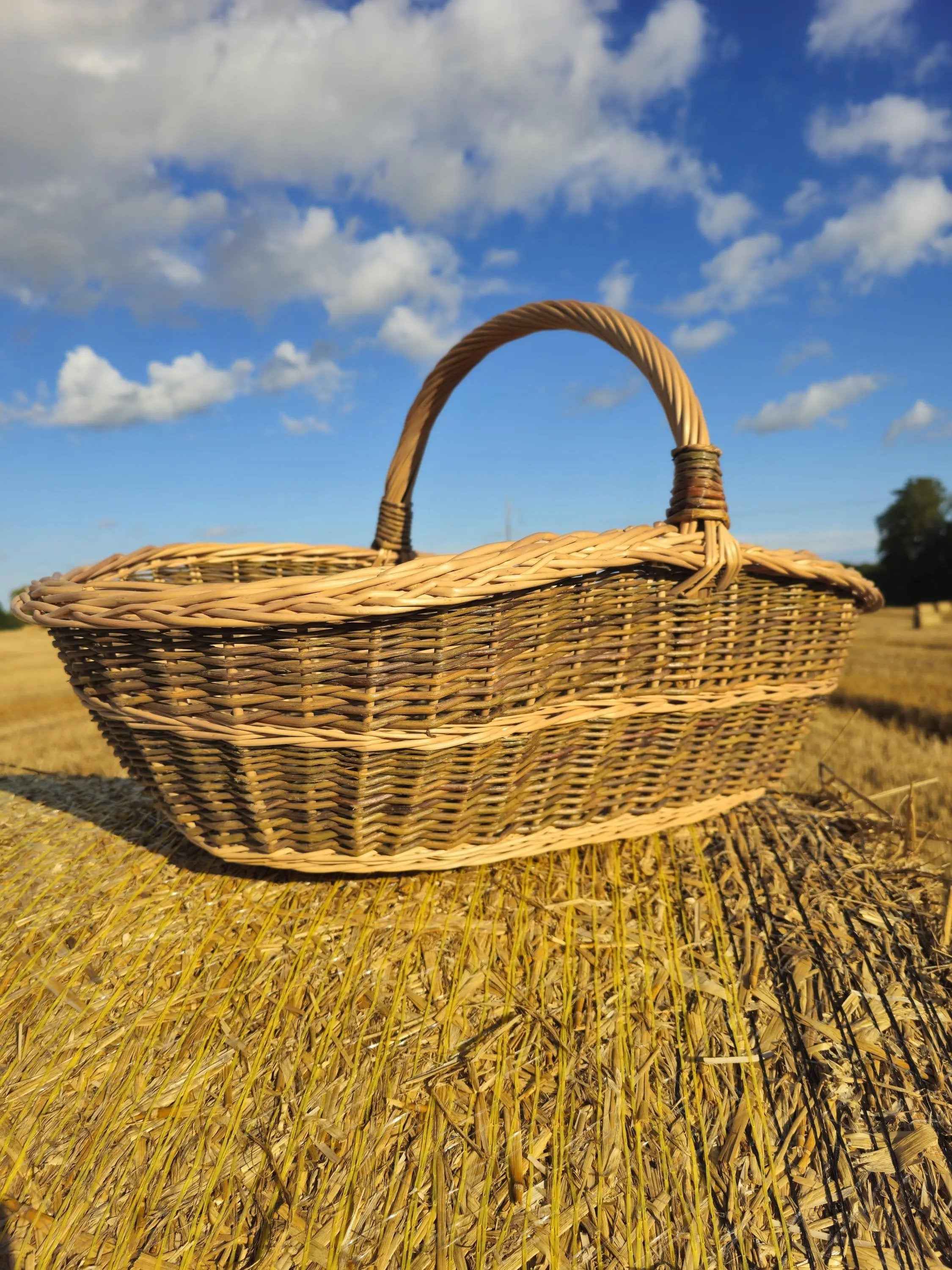 Ypač didelė malkų pintinė su aukšta rankena, Nežievinta / auksinė — rankų darbo vytelių pintinė