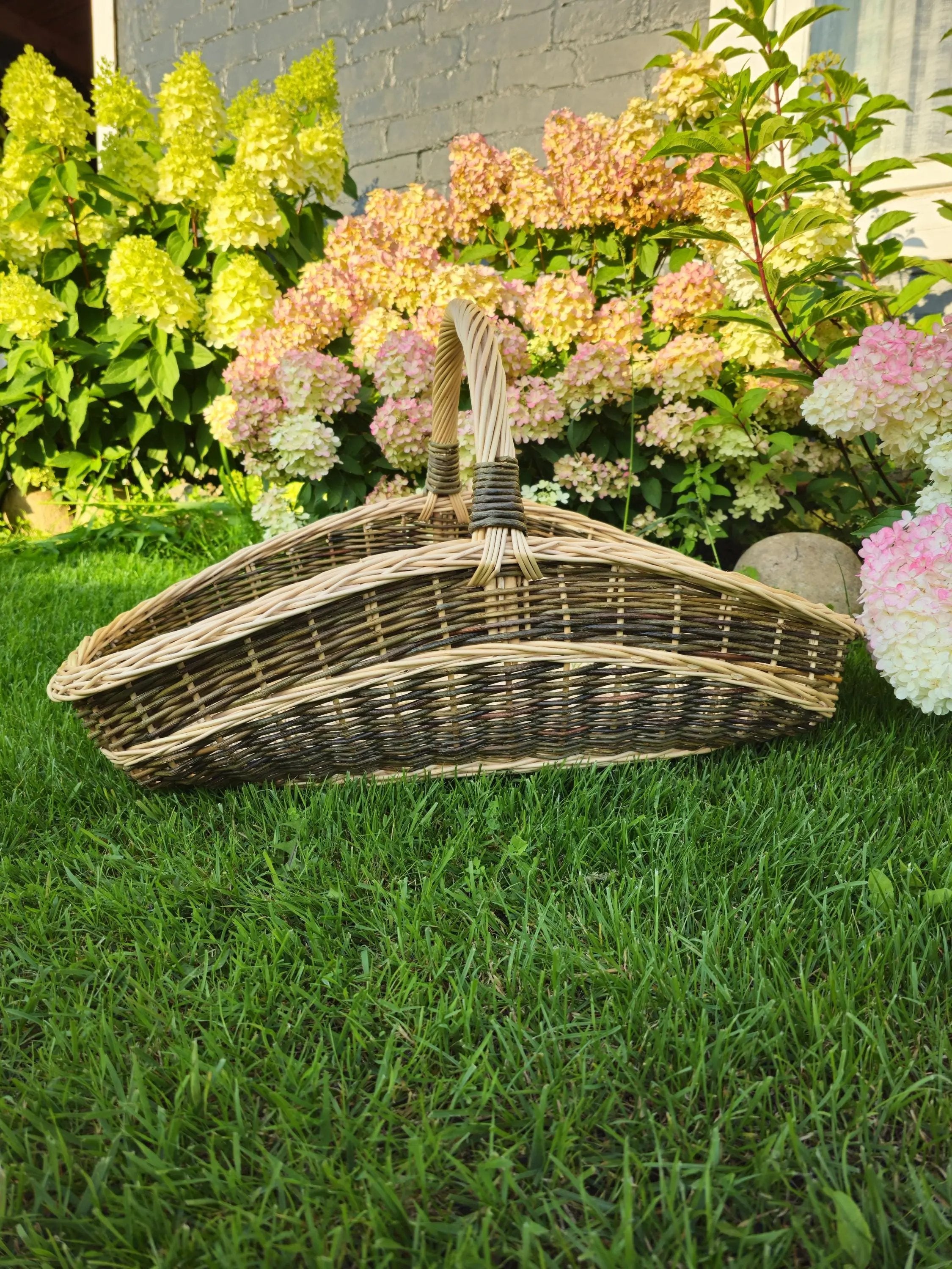 Extra - Large Willow Trug – Handwoven Two - Tone Rustic Harvest Basket - NaturelyWoven