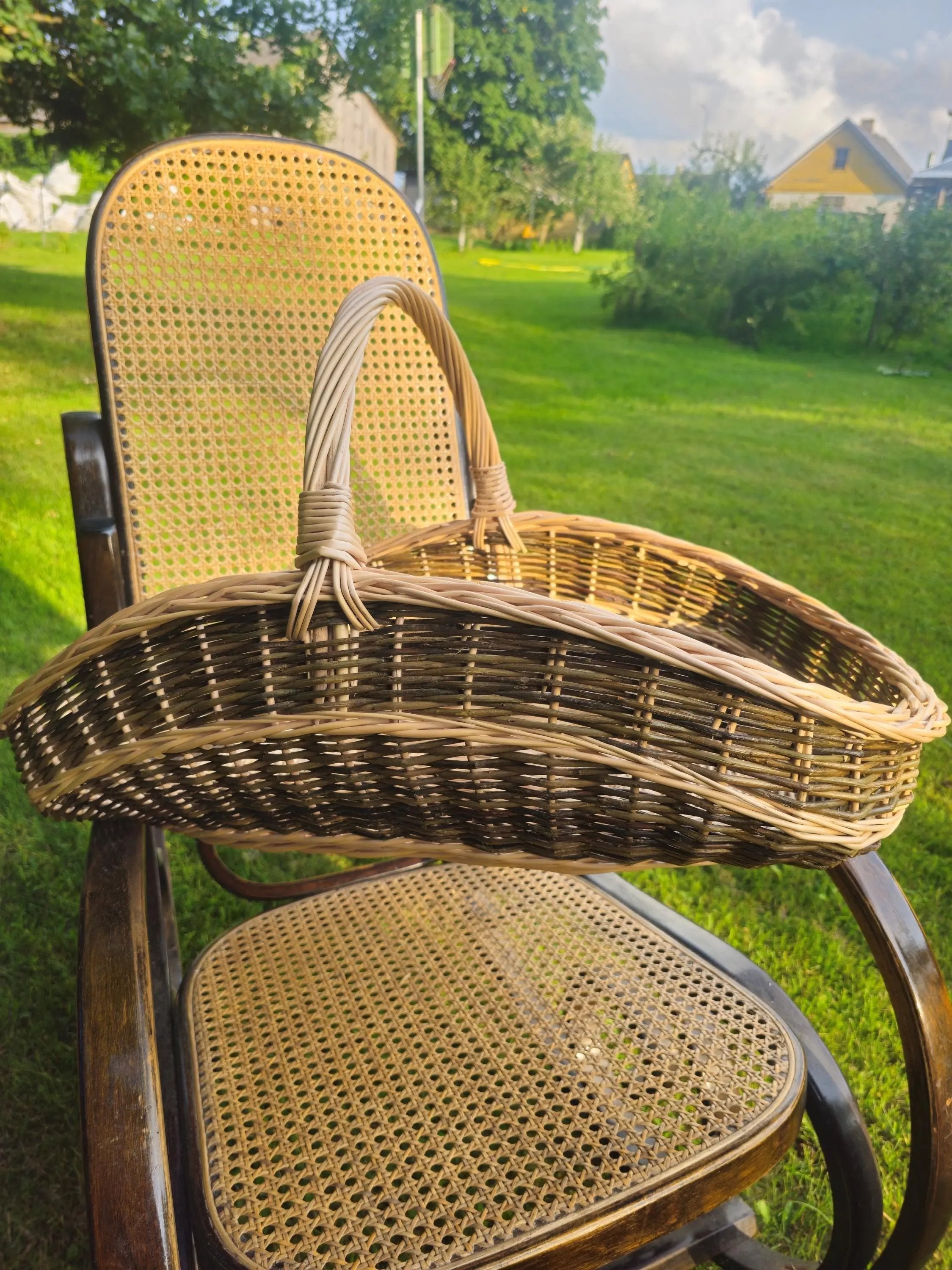 Extra - Large Willow Trug – Handwoven Two - Tone Rustic Harvest Basket - NaturelyWoven
