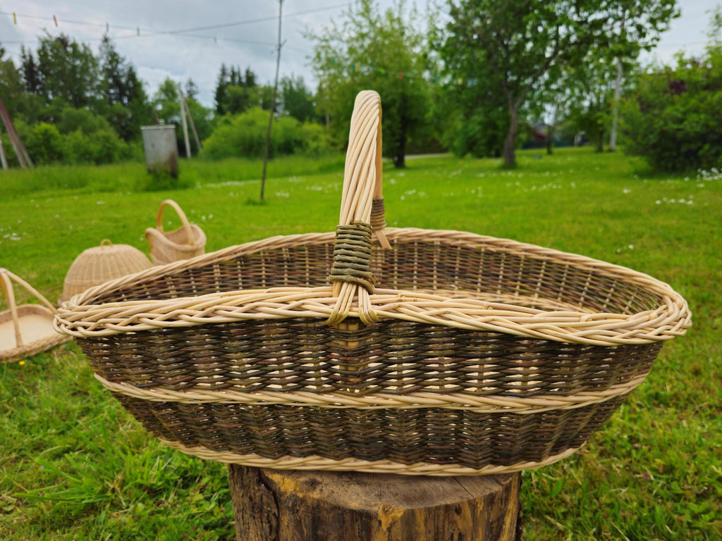 Ypač didelė auksinė malkų pintinė, Nežievinta / auksinė — rankų darbo vytelių pintinė