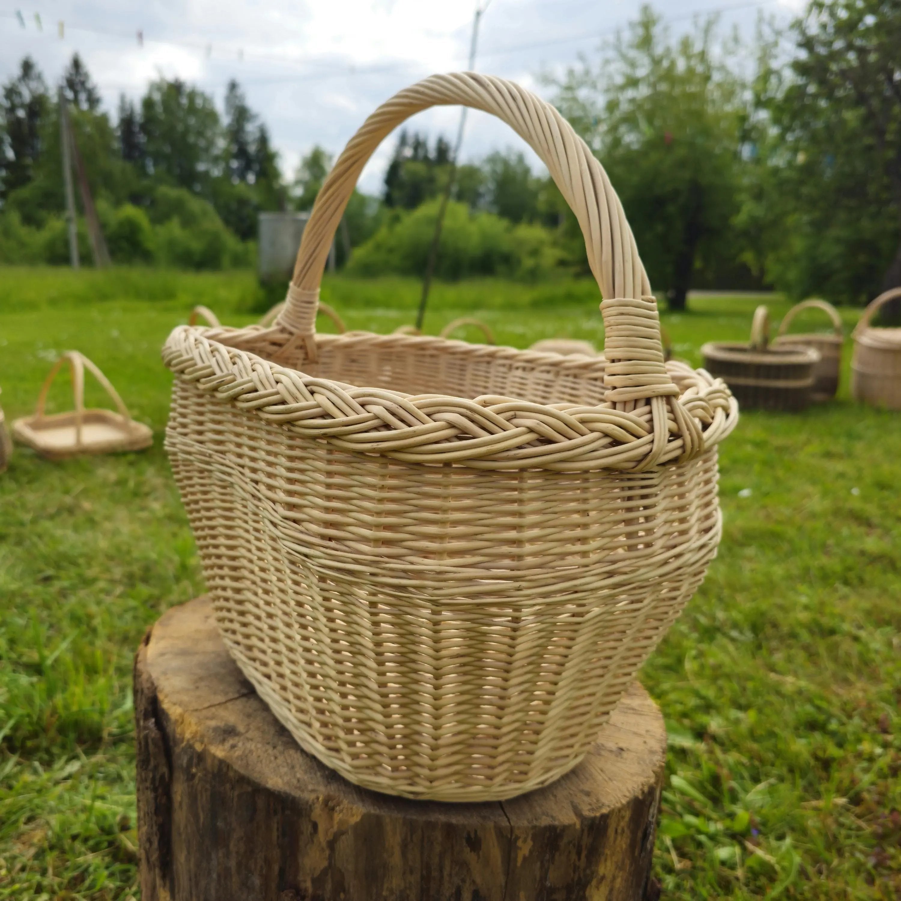 Handmade Wicker Basket - Rustic Oval Willow Basket for Picnic & Storage - NaturelyWoven