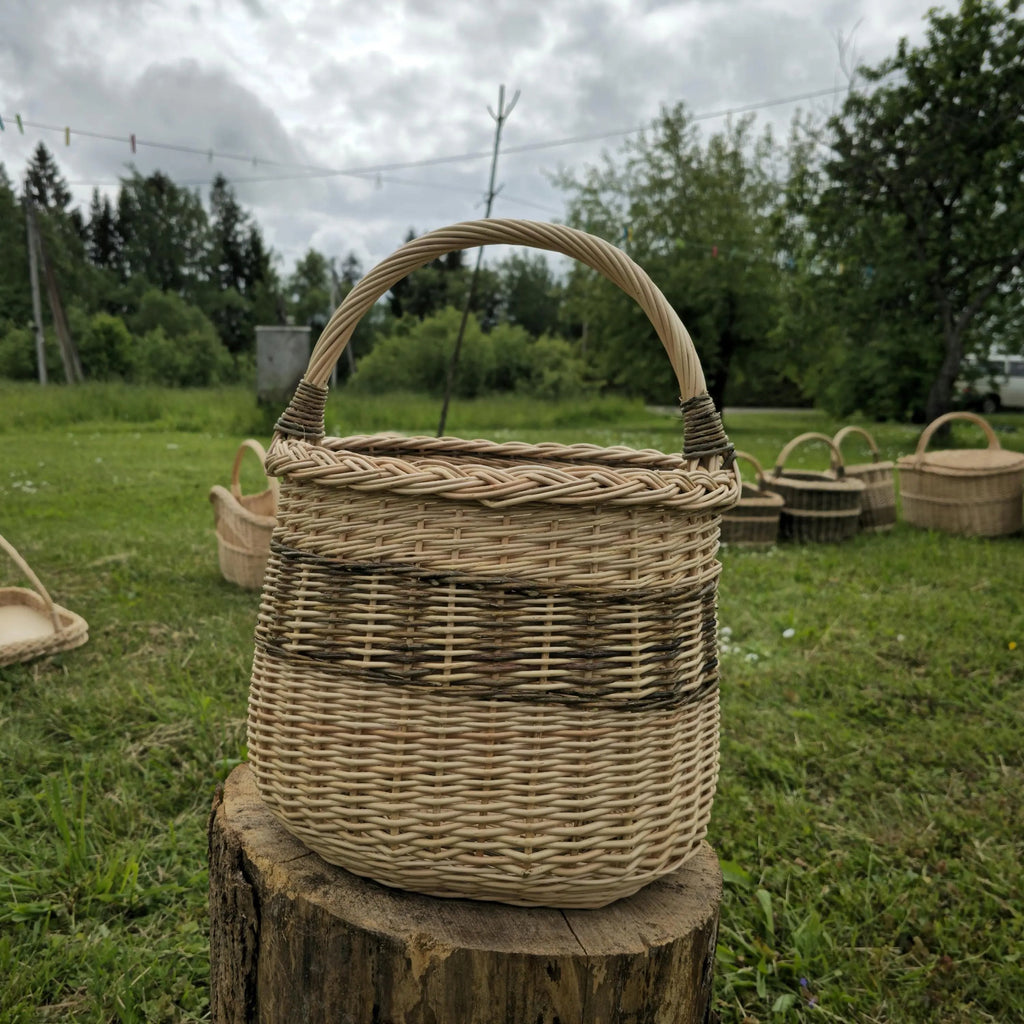 Handmade Wicker Basket - Tall Rustic Storage Basket With Handle - NaturelyWoven