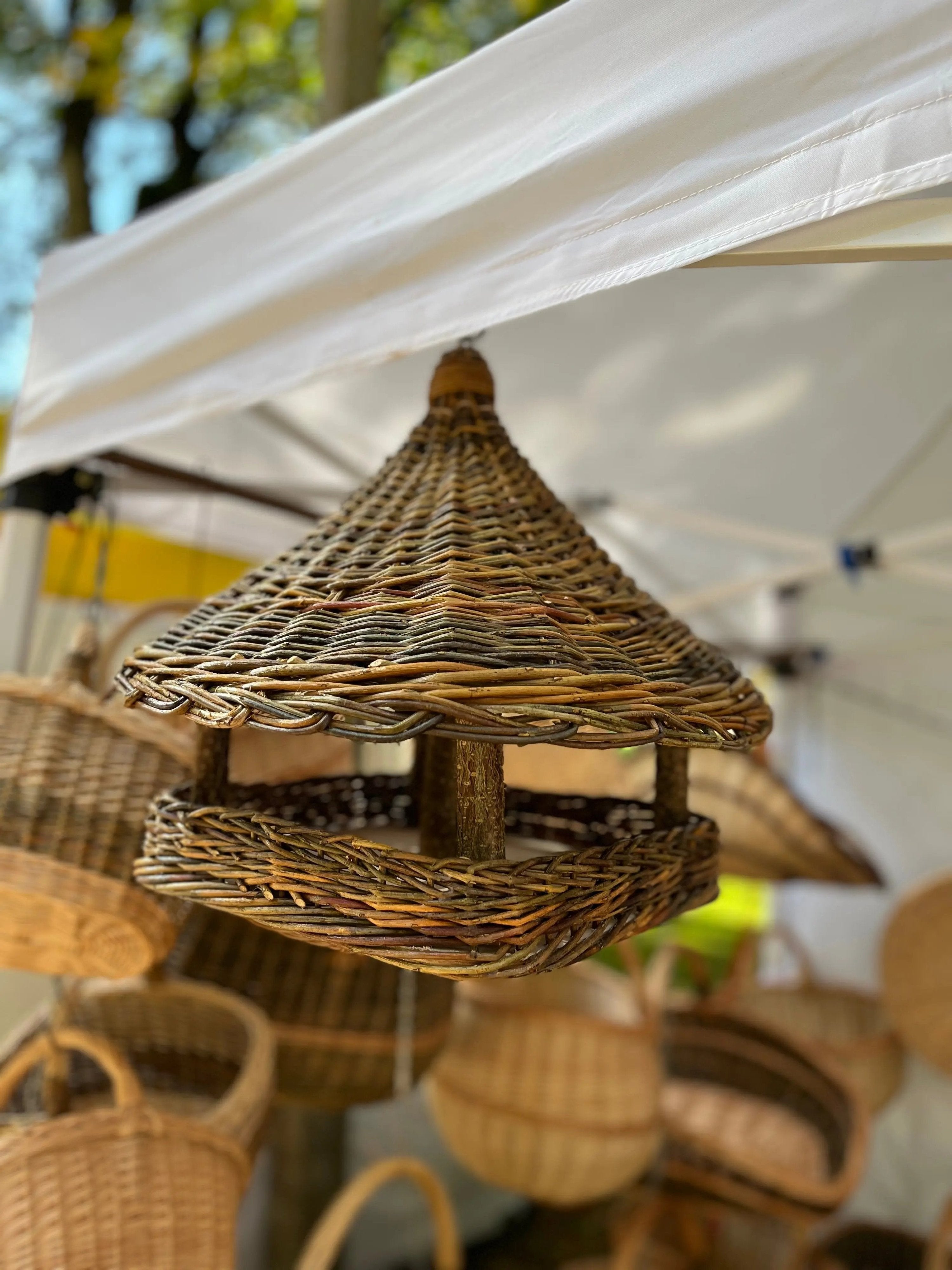 Handmade Wicker Bird Feeder – Rustic Willow Garden Feeder with Roof - NaturelyWoven