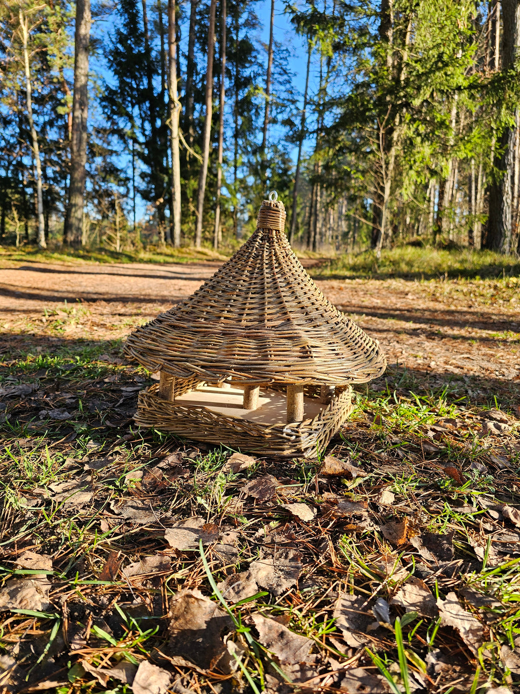 Handmade Wicker Bird Feeder – Rustic Willow Garden Feeder with Roof - NaturelyWoven
