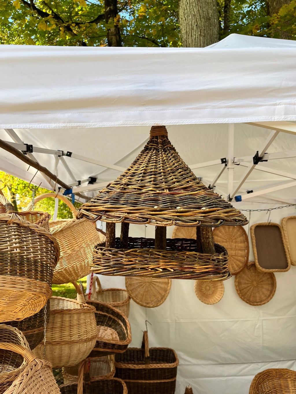 Handmade Wicker Bird Feeder – Rustic Willow Garden Feeder with Roof - NaturelyWoven