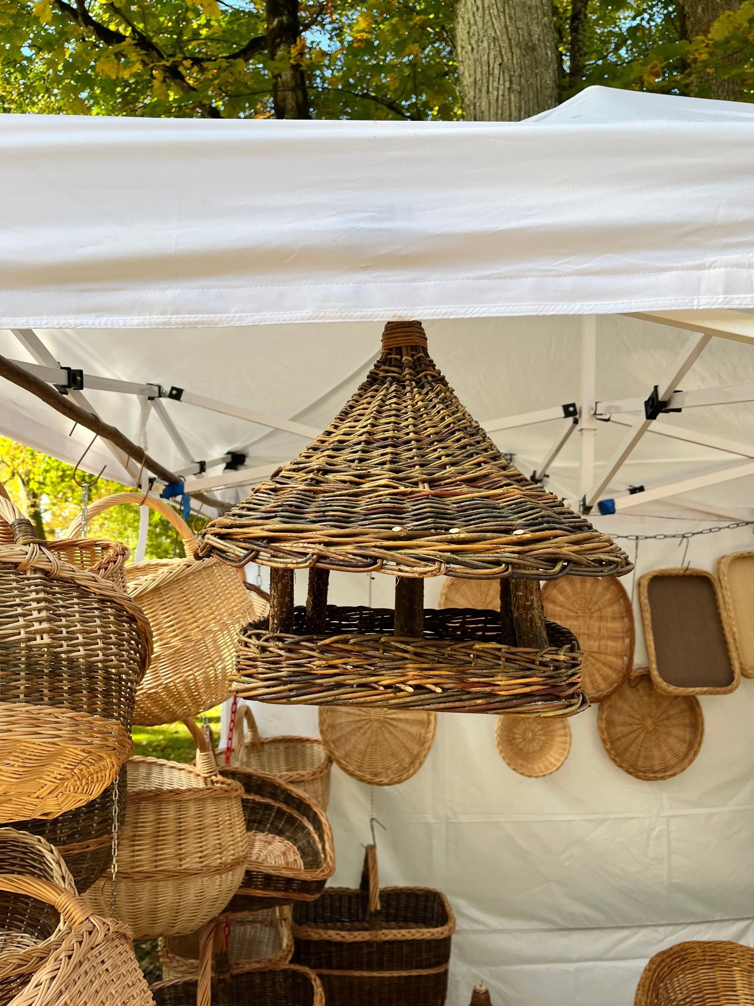 Handmade Wicker Bird Feeder – Rustic Willow Garden Feeder with Roof - NaturelyWoven