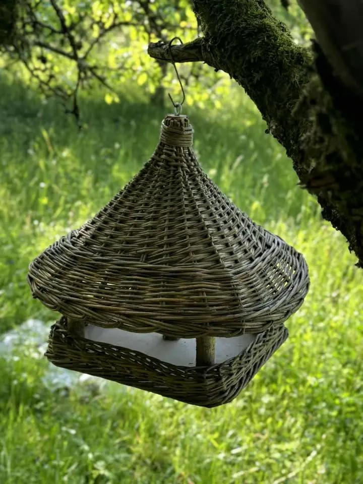 Handmade Wicker Bird Feeder – Rustic Willow Garden Feeder with Roof - NaturelyWoven