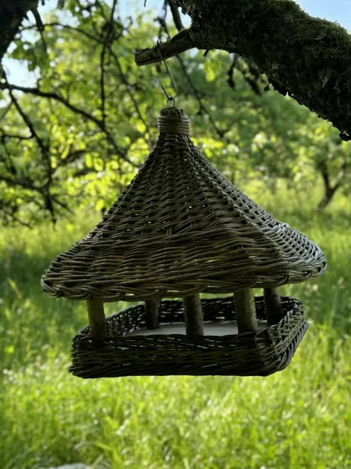 Handmade Wicker Bird Feeder – Rustic Willow Garden Feeder with Roof - NaturelyWoven