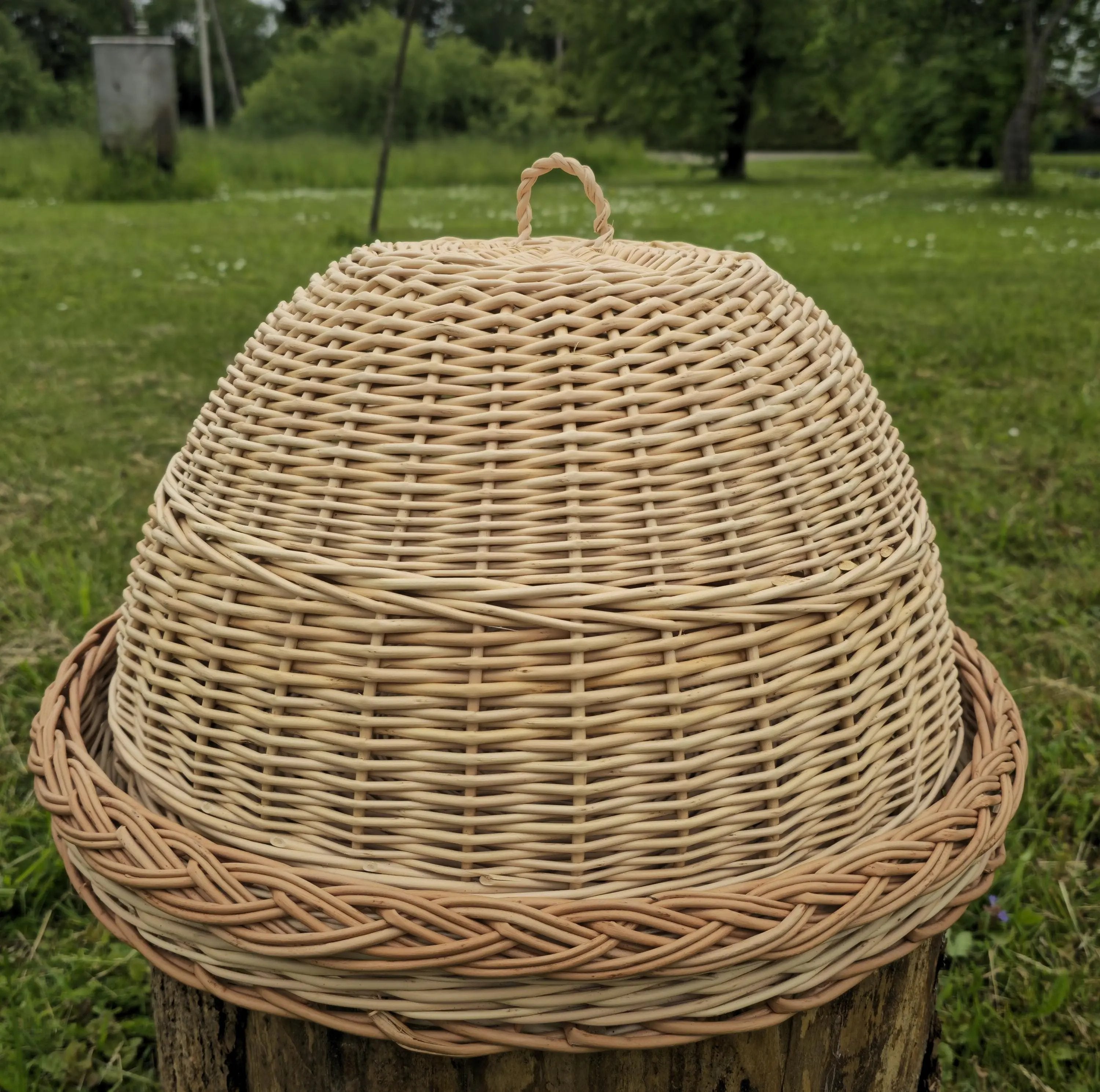 Handmade Wicker Food Cover – Natural Willow Tray with Woven Cloche Dome - NaturelyWoven