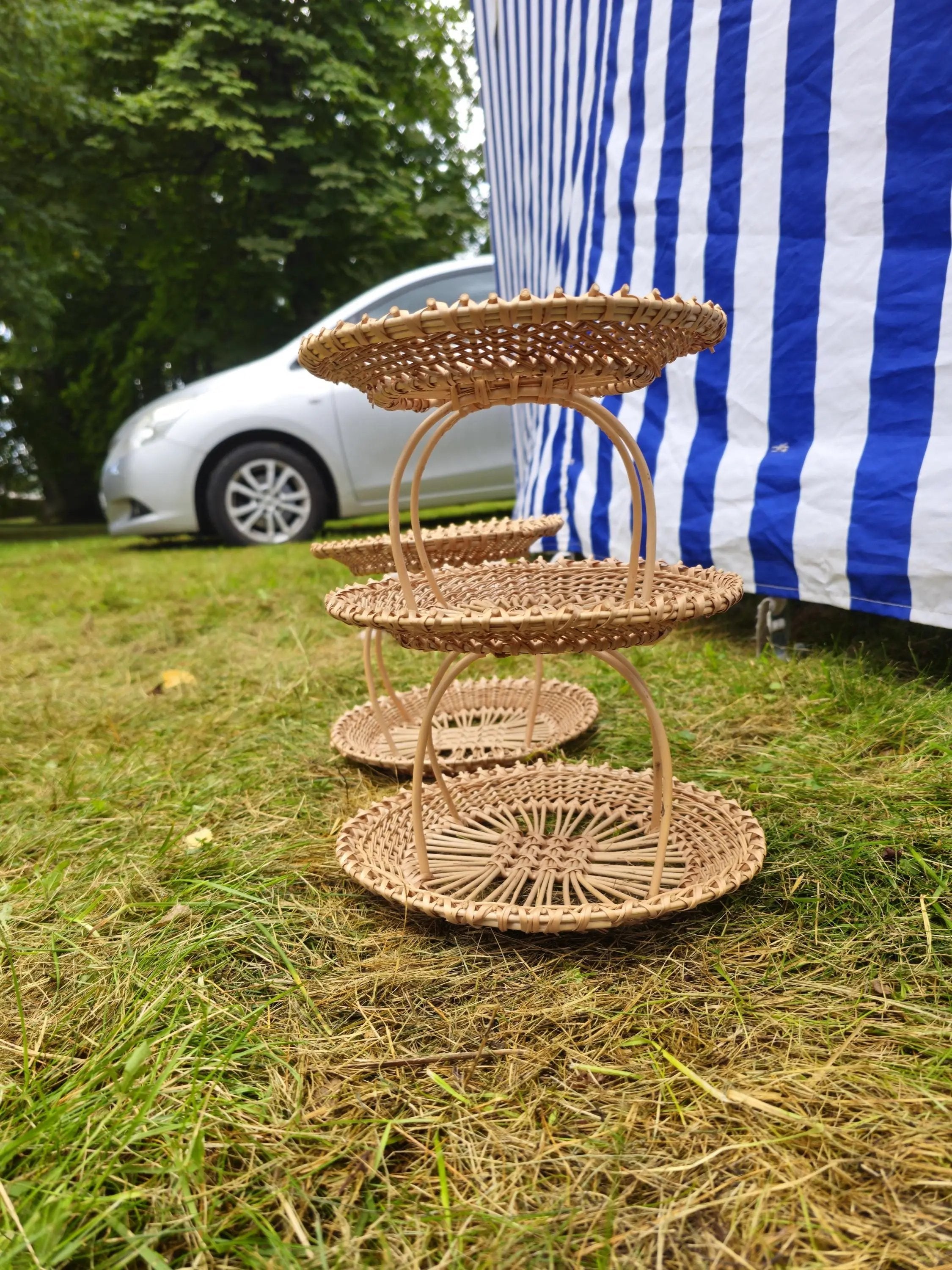 Handwoven Display Stand - Three Tier Rustic Willow Tray with Airflow Design - NaturelyWoven