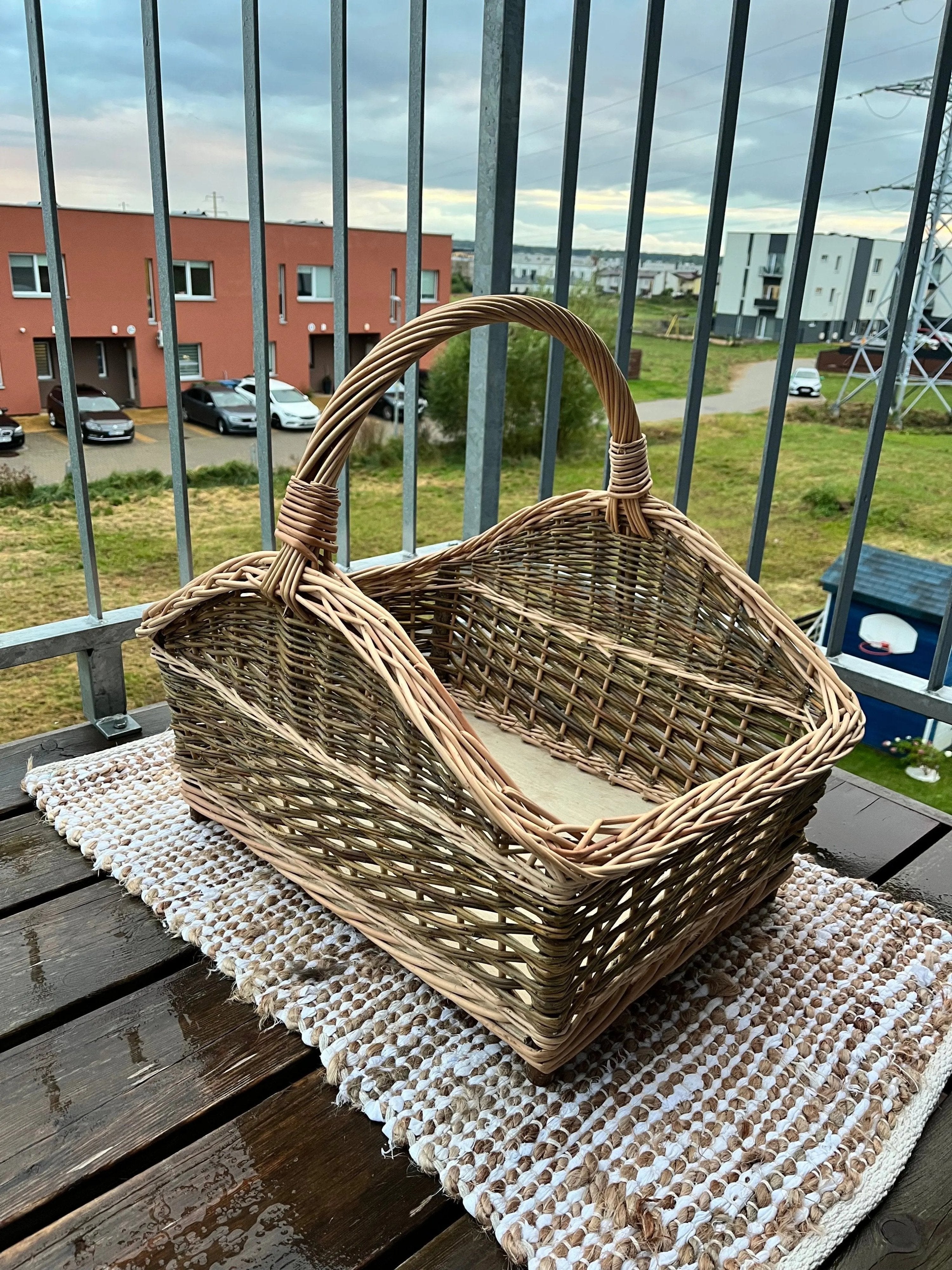 Large Rustic Wicker Firewood Basket with Handle - NaturelyWoven