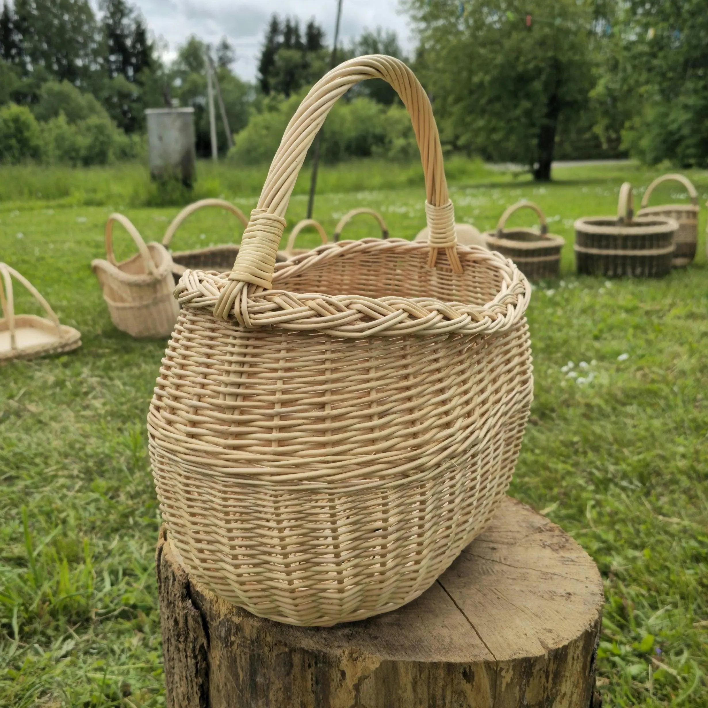 Handwoven Wicker Basket – Natural Willow Oval Storage with Braided Edge - NaturelyWoven