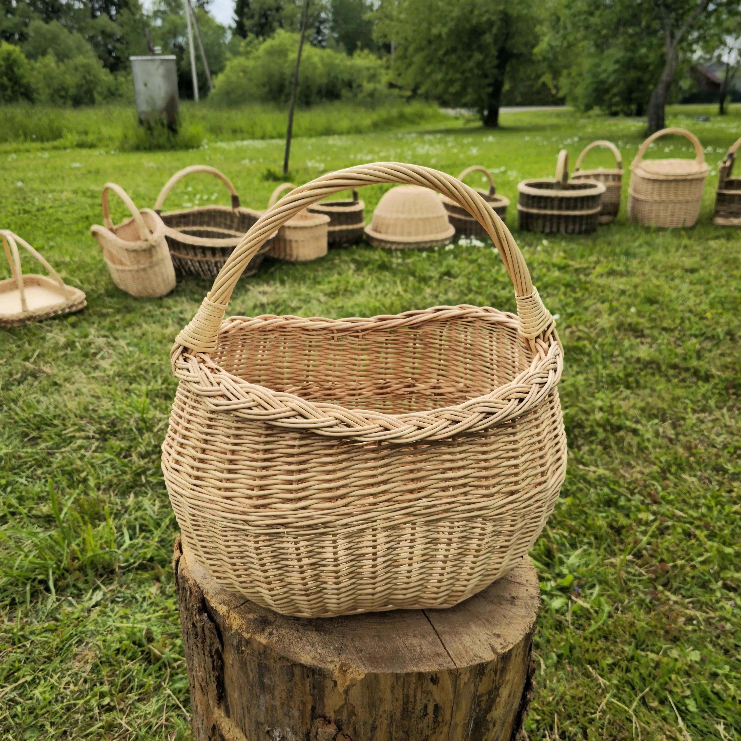 Handwoven Wicker Basket – Natural Willow Oval Storage with Braided Edge - NaturelyWoven