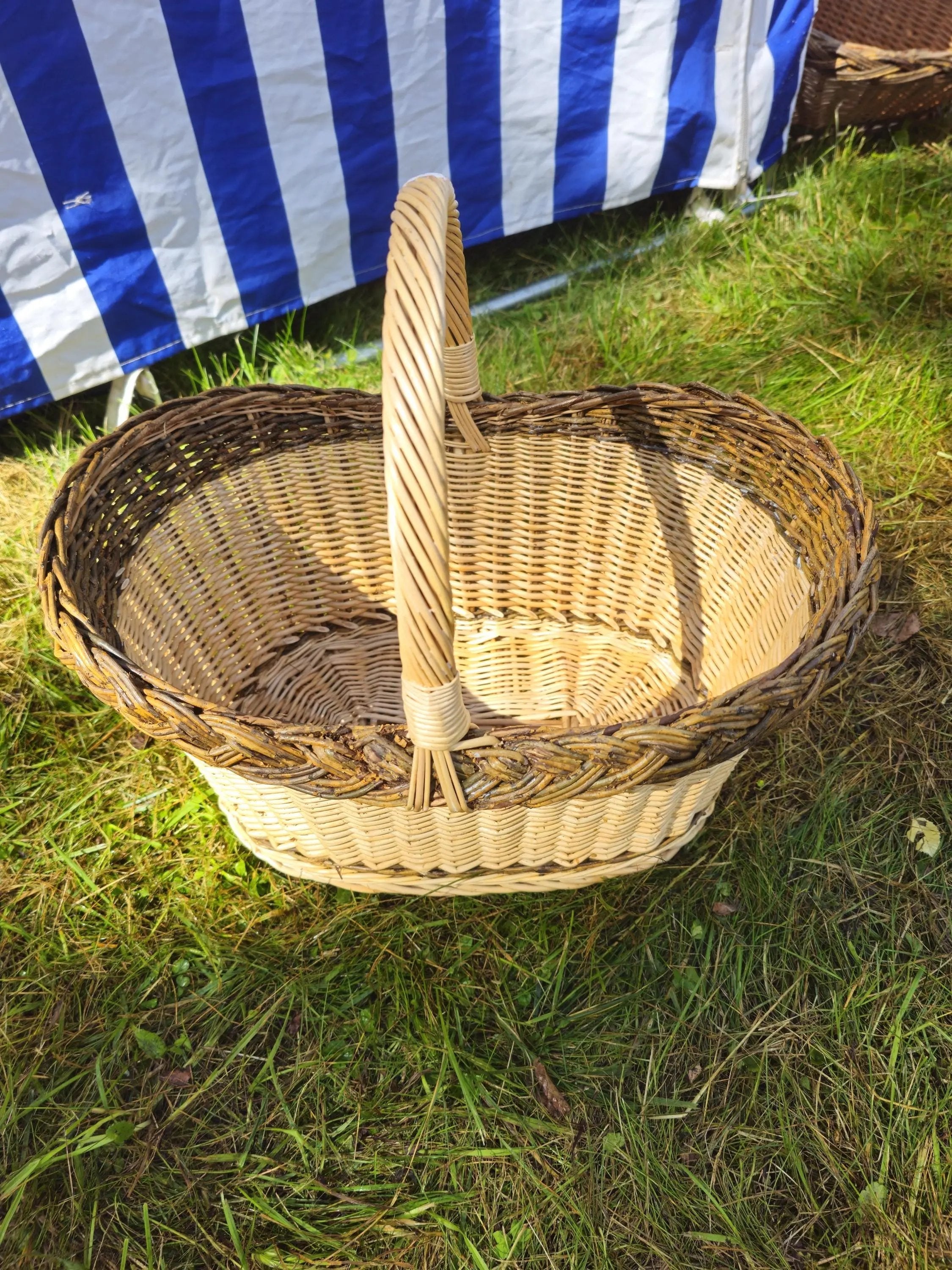 Handwoven Wicker Basket - Oval Rustic Storage Basket With Dual - Tone Rim - NaturelyWoven