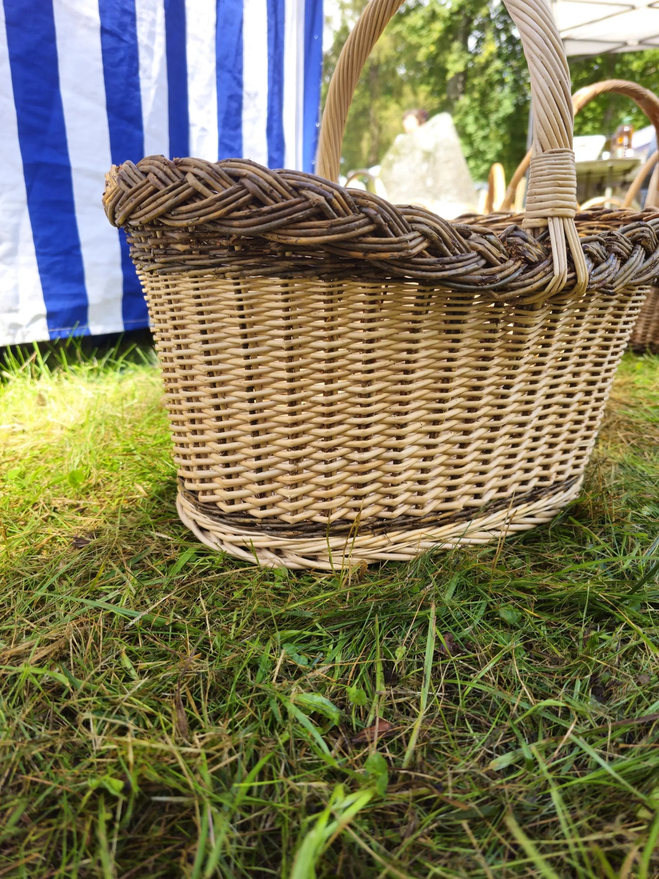 Handwoven Wicker Basket - Oval Rustic Storage Basket With Dual - Tone Rim - NaturelyWoven