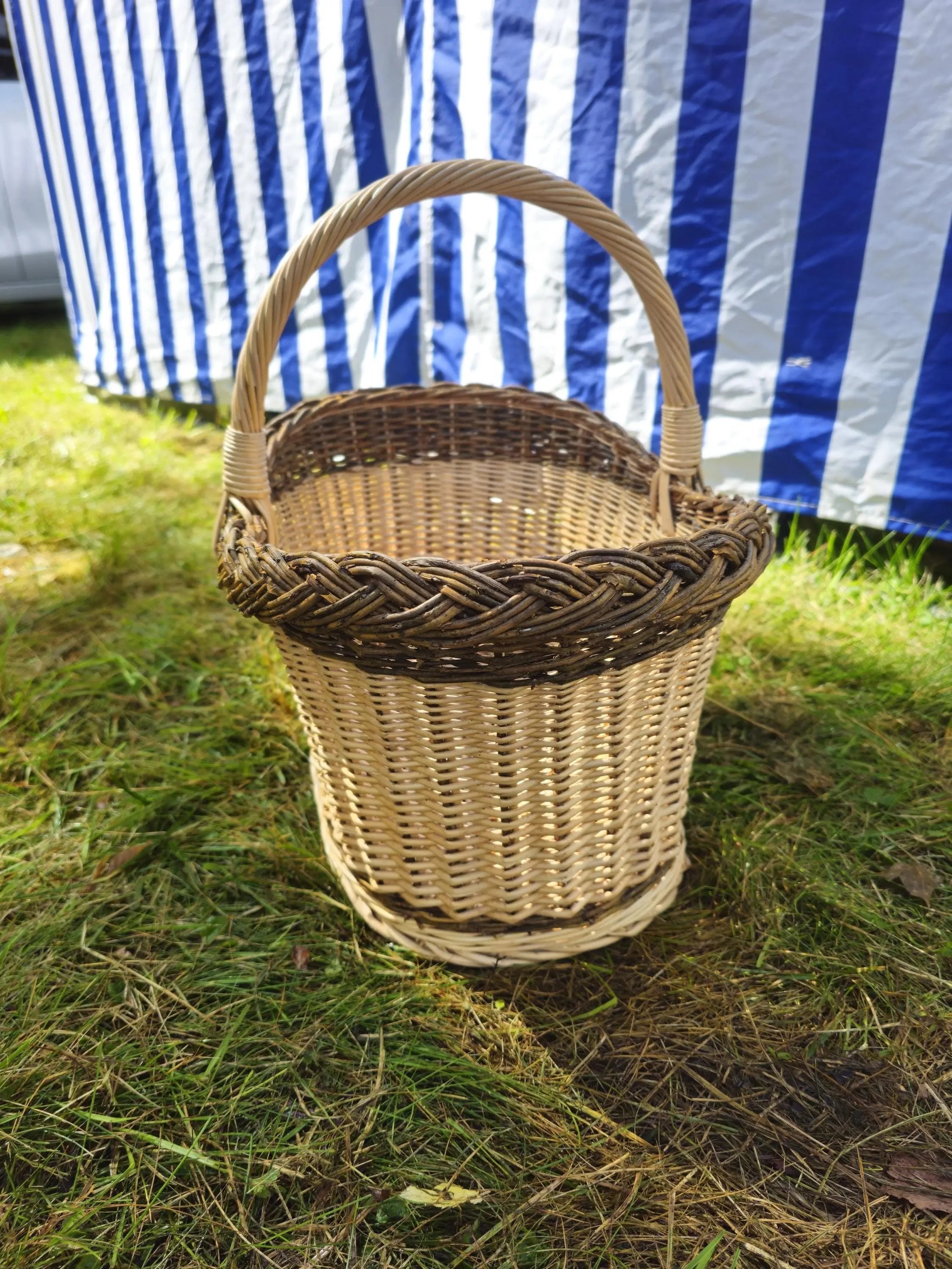 Handwoven Wicker Basket - Oval Rustic Storage Basket With Dual - Tone Rim - NaturelyWoven