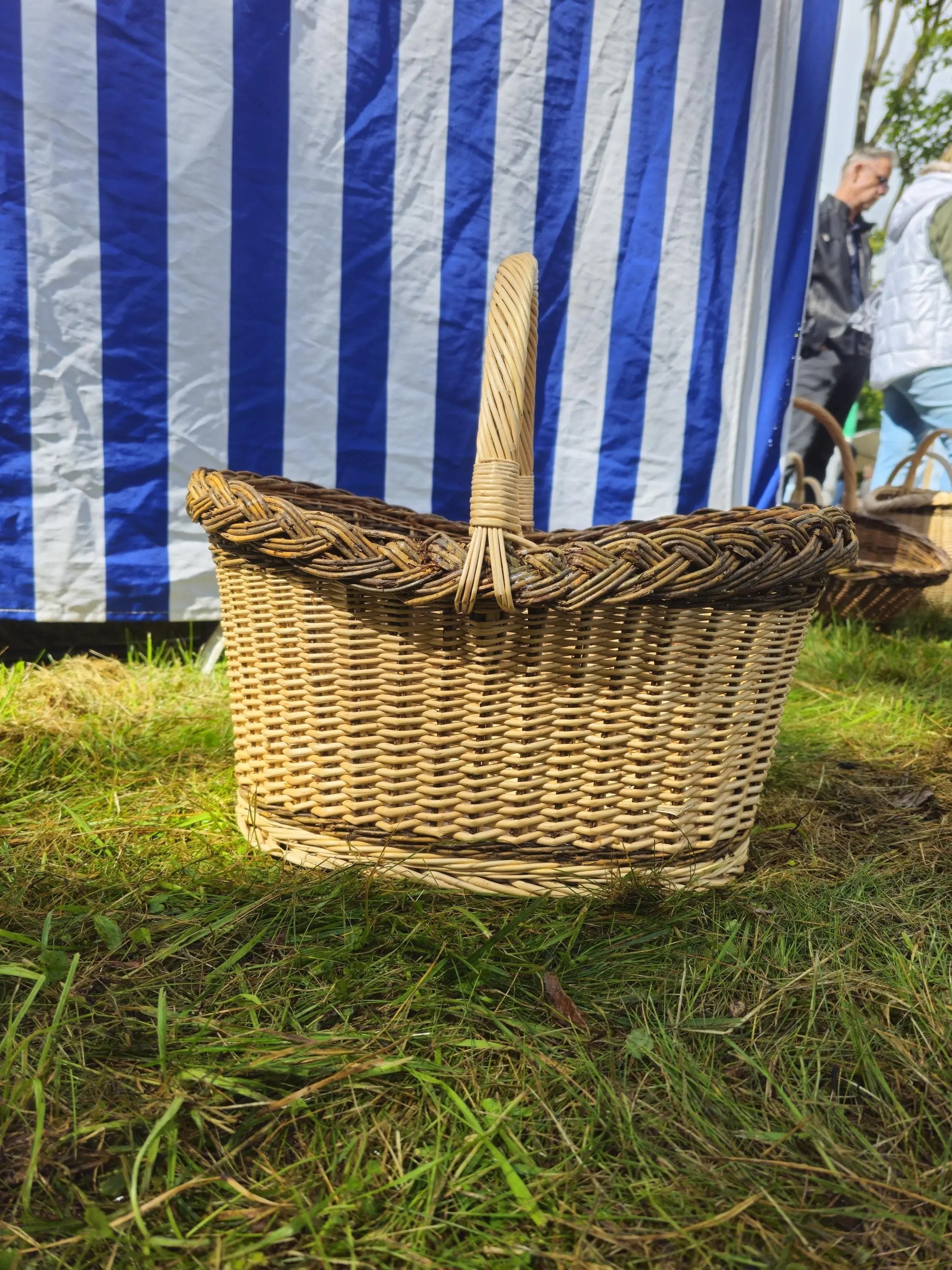 Handwoven Wicker Basket - Oval Rustic Storage Basket With Dual - Tone Rim - NaturelyWoven