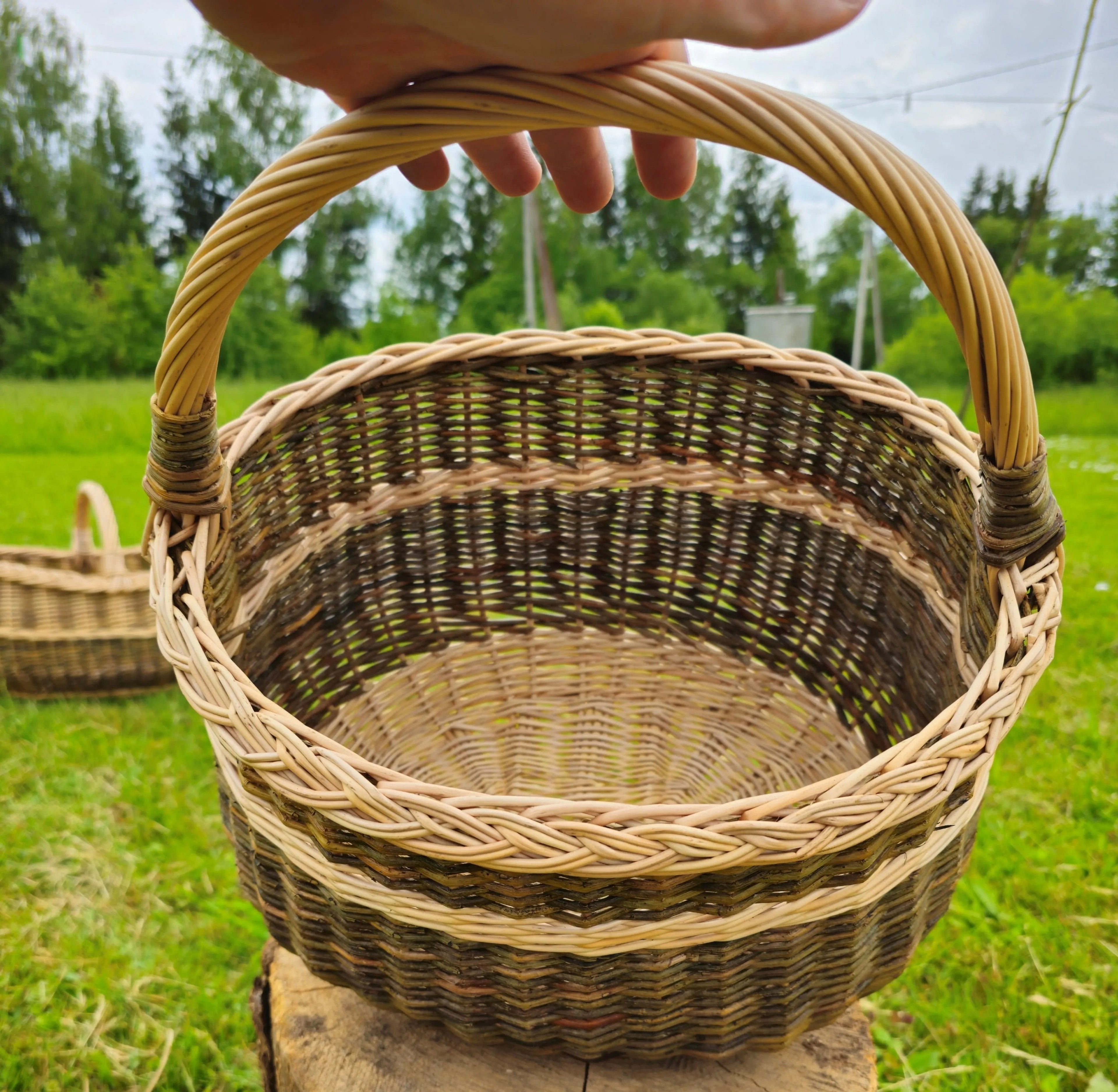 Handwoven Wicker Basket - Rustic Two Tone Oval Storage Basket for Home Decor - NaturelyWoven