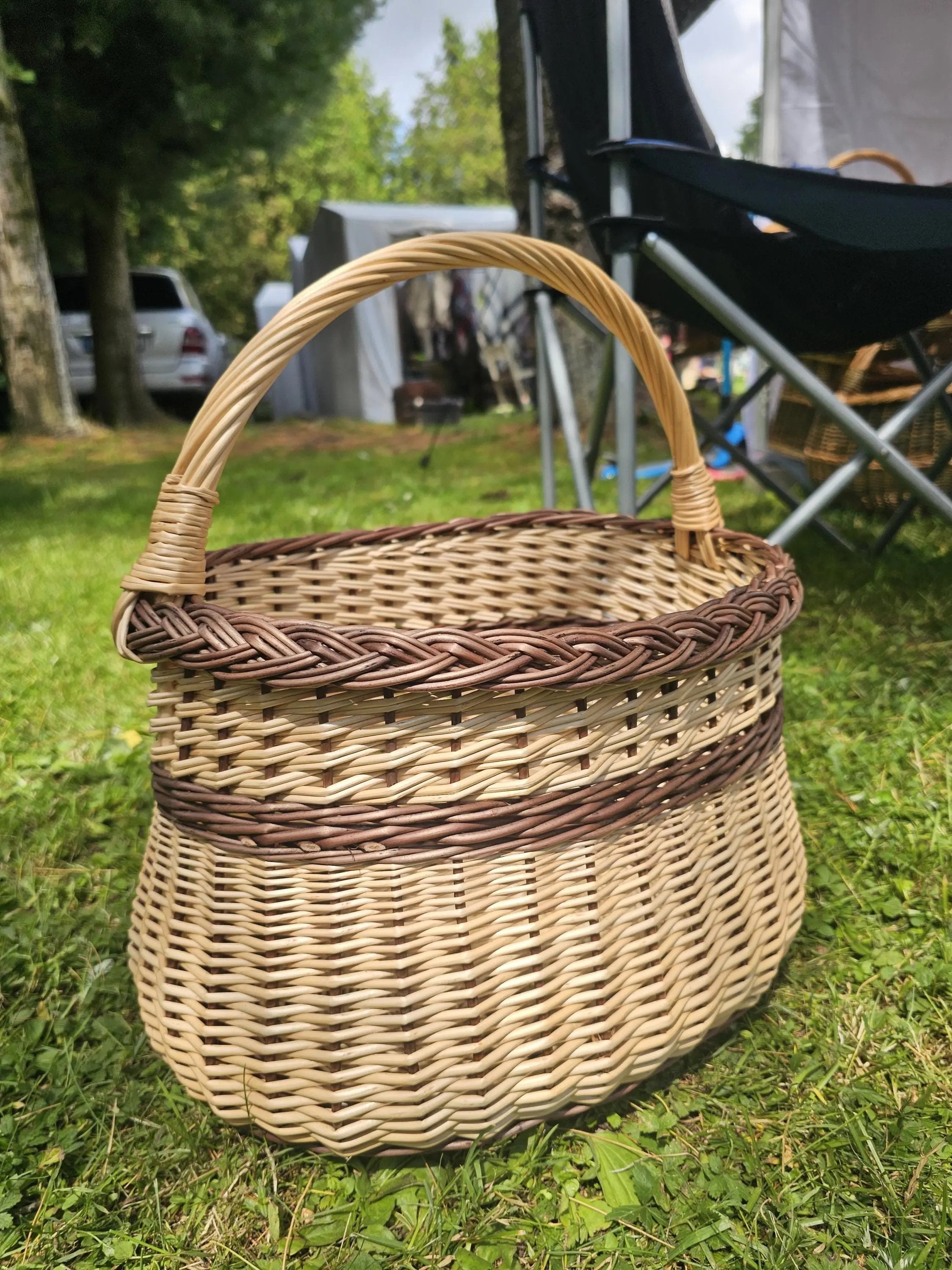 Handwoven Wicker Basket - Rustic Two Tone Oval Storage Basket for Home Decor - NaturelyWoven