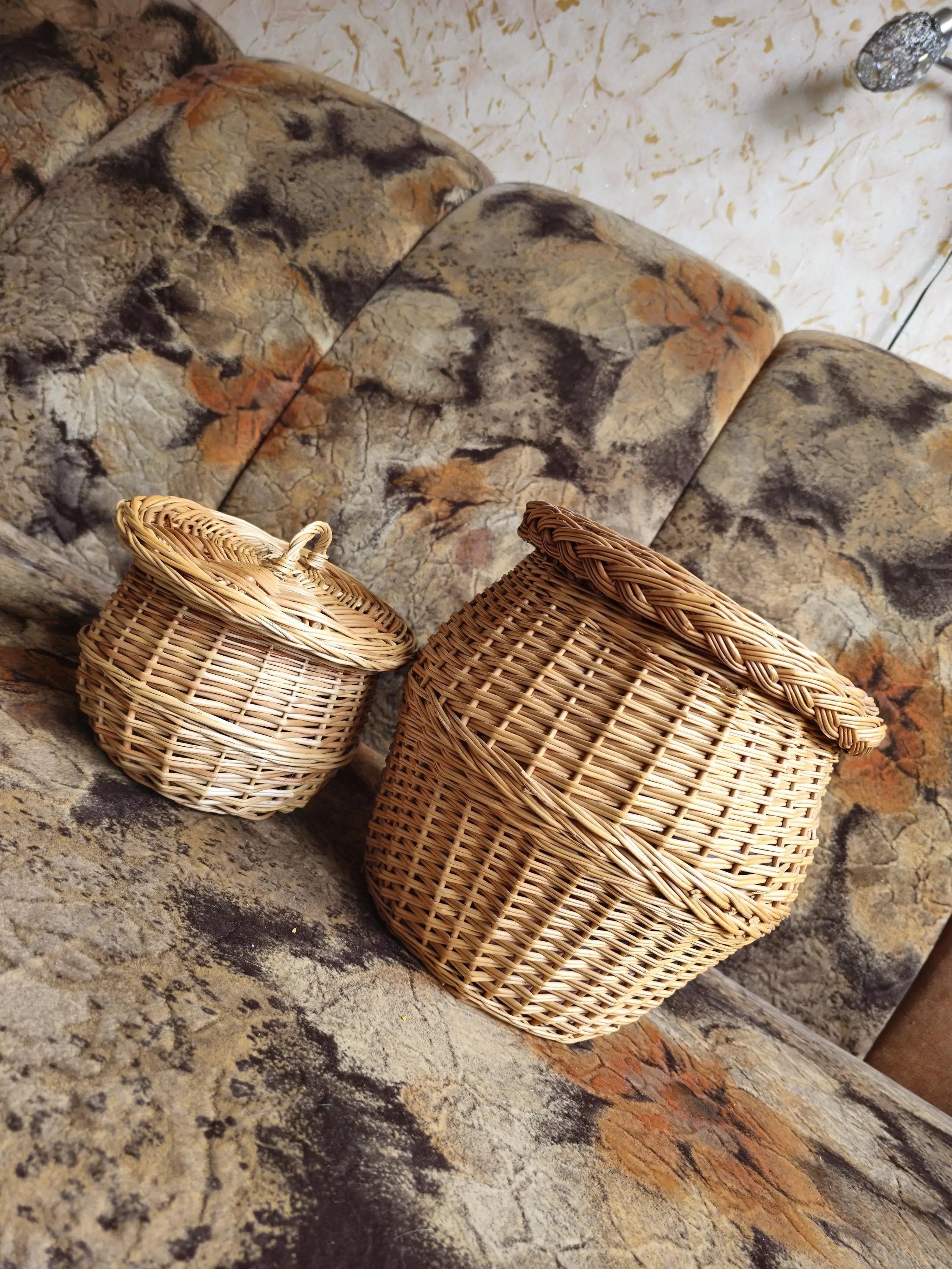 Handwoven Willow Basket – Rustic Kitchen Container with Lid | Wicker Storage Jar - NaturelyWoven