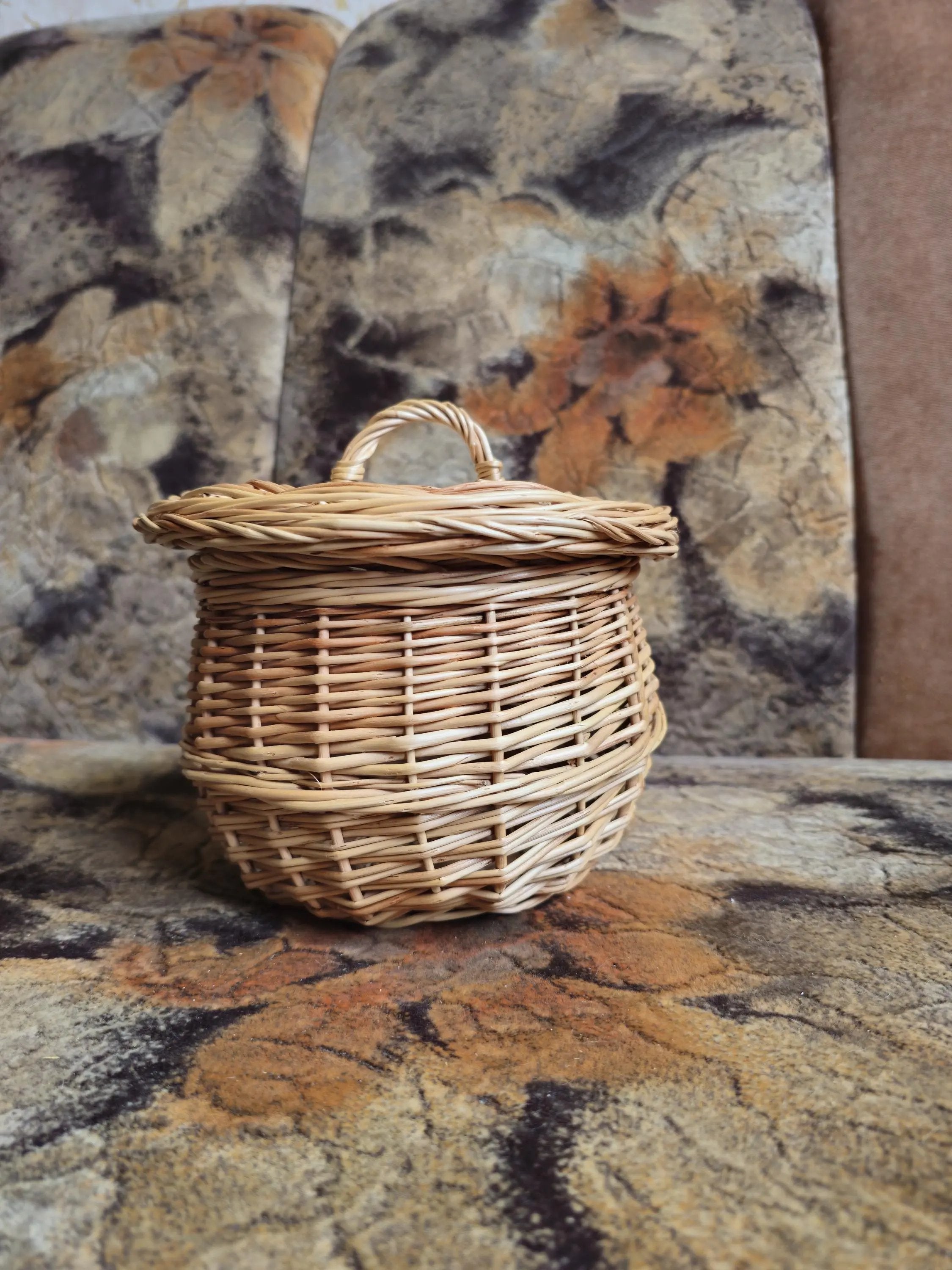 Handwoven Willow Basket – Rustic Kitchen Container with Lid | Wicker Storage Jar - NaturelyWoven