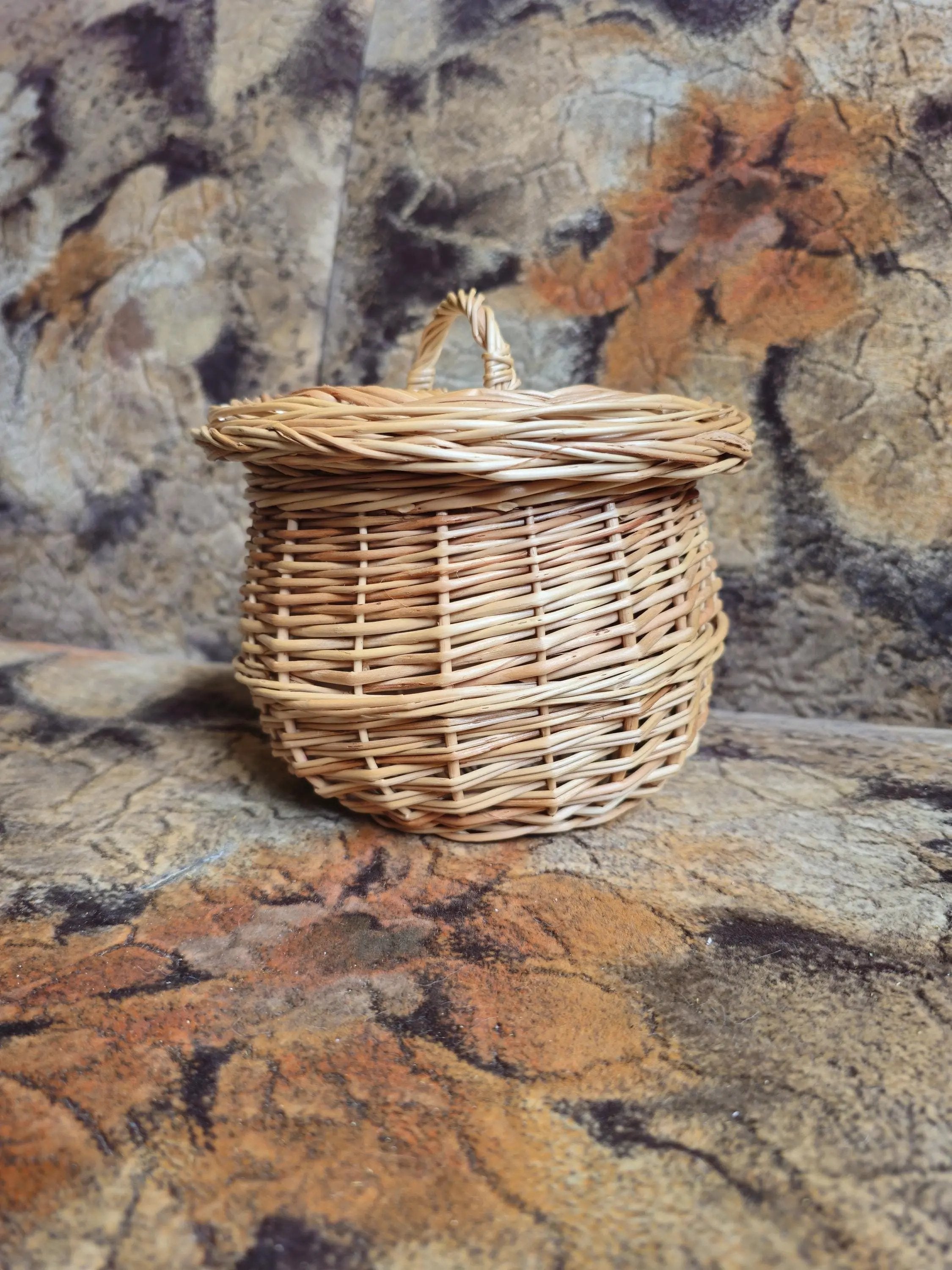 Handwoven Willow Basket – Rustic Kitchen Container with Lid | Wicker Storage Jar - NaturelyWoven