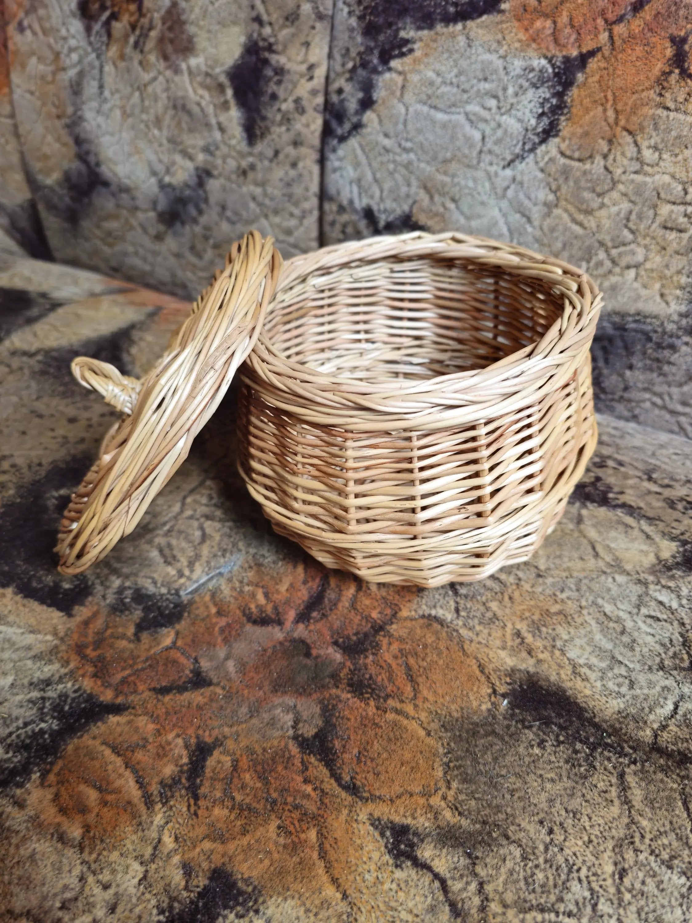 Handwoven Willow Basket – Rustic Kitchen Container with Lid | Wicker Storage Jar - NaturelyWoven