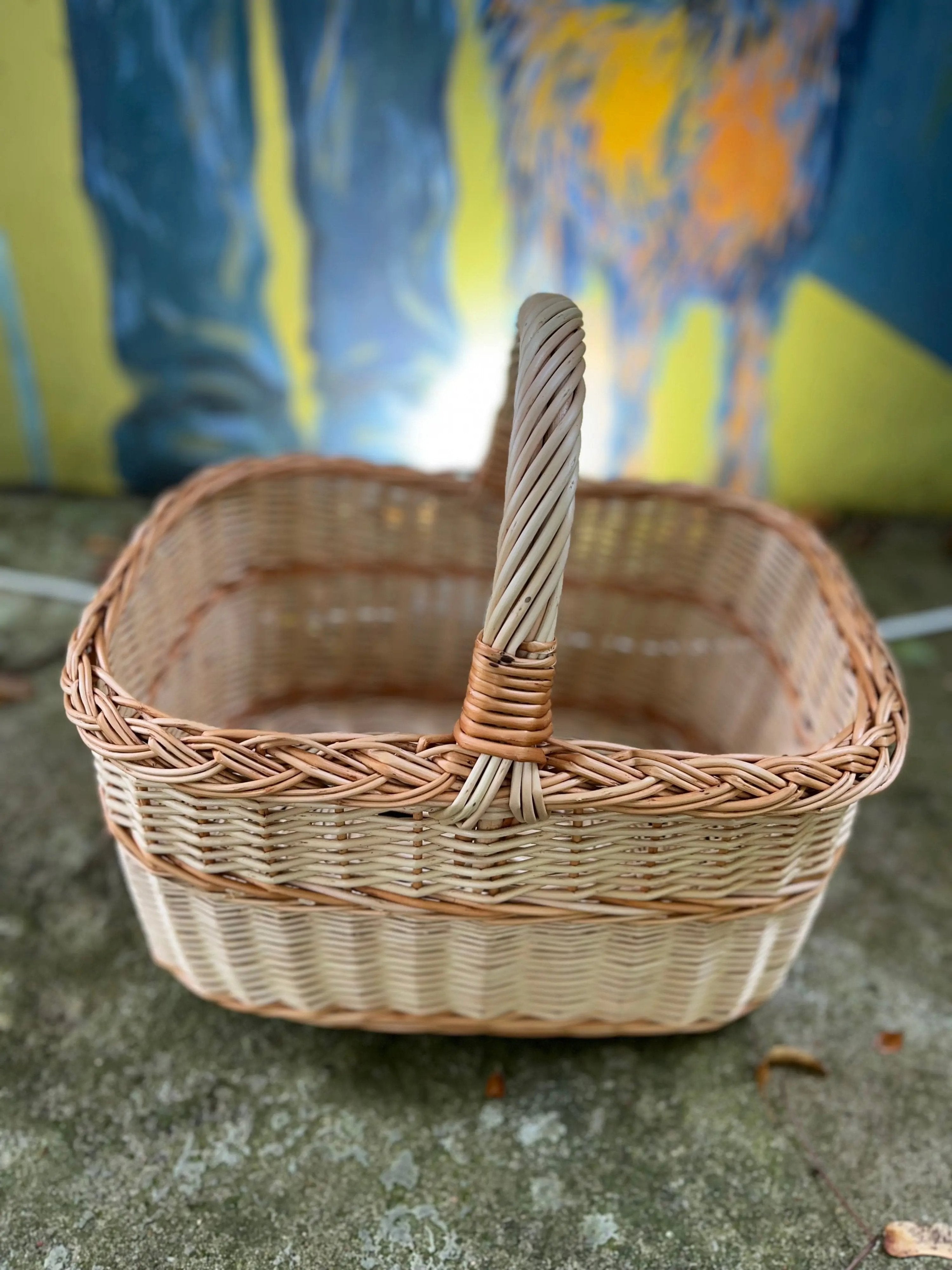 Rustic Willow Rectangular Basket with Handle - NaturelyWoven