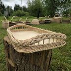 Padėklas su ažūriniu pynimu ir pinta juosta, Gold / Light wood — rankų darbo vytelių padėklas