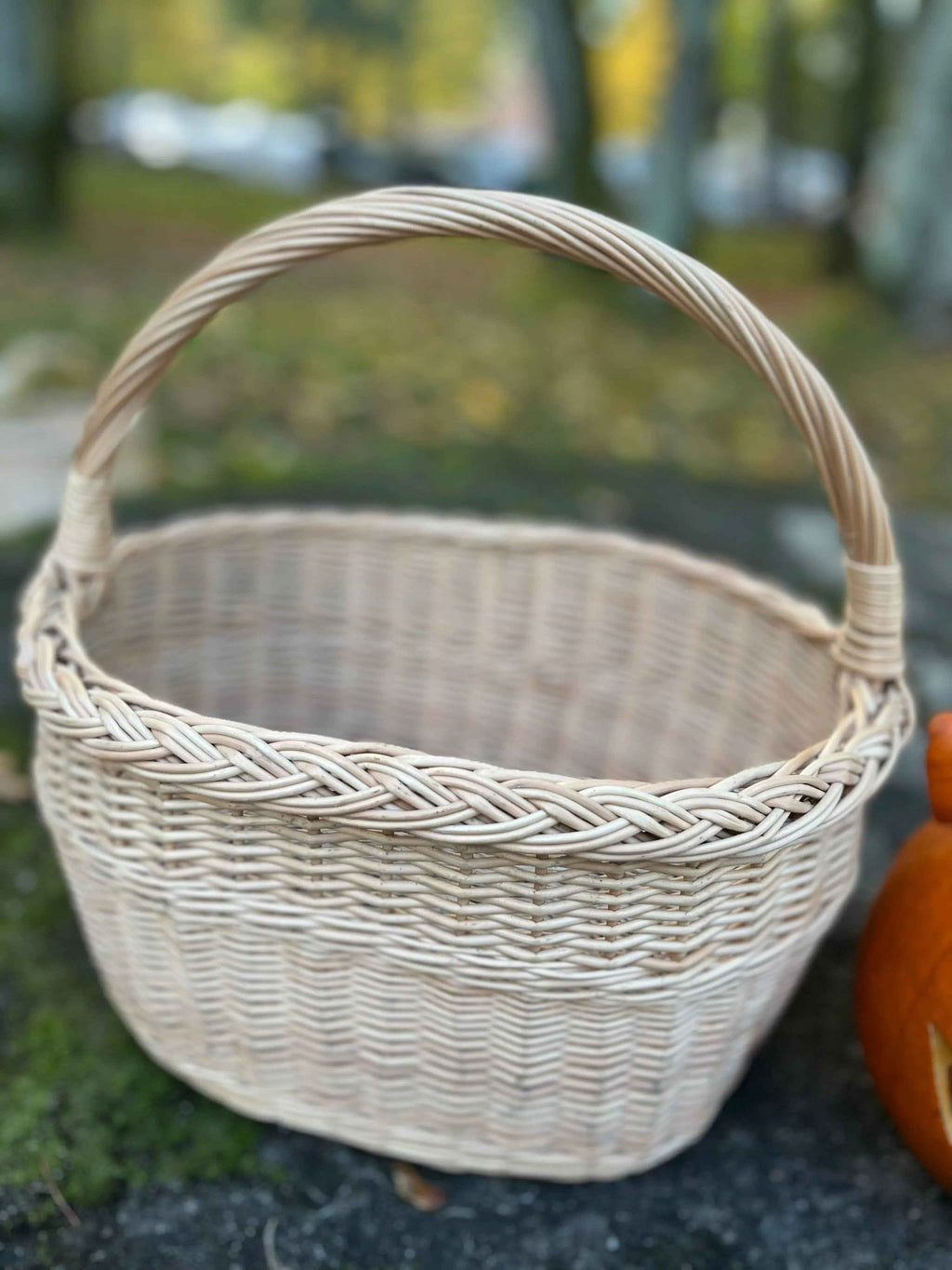 Didelė pikniko pintinė su aukšta rankena, Auksinė — rankų darbo vytelių pintinė